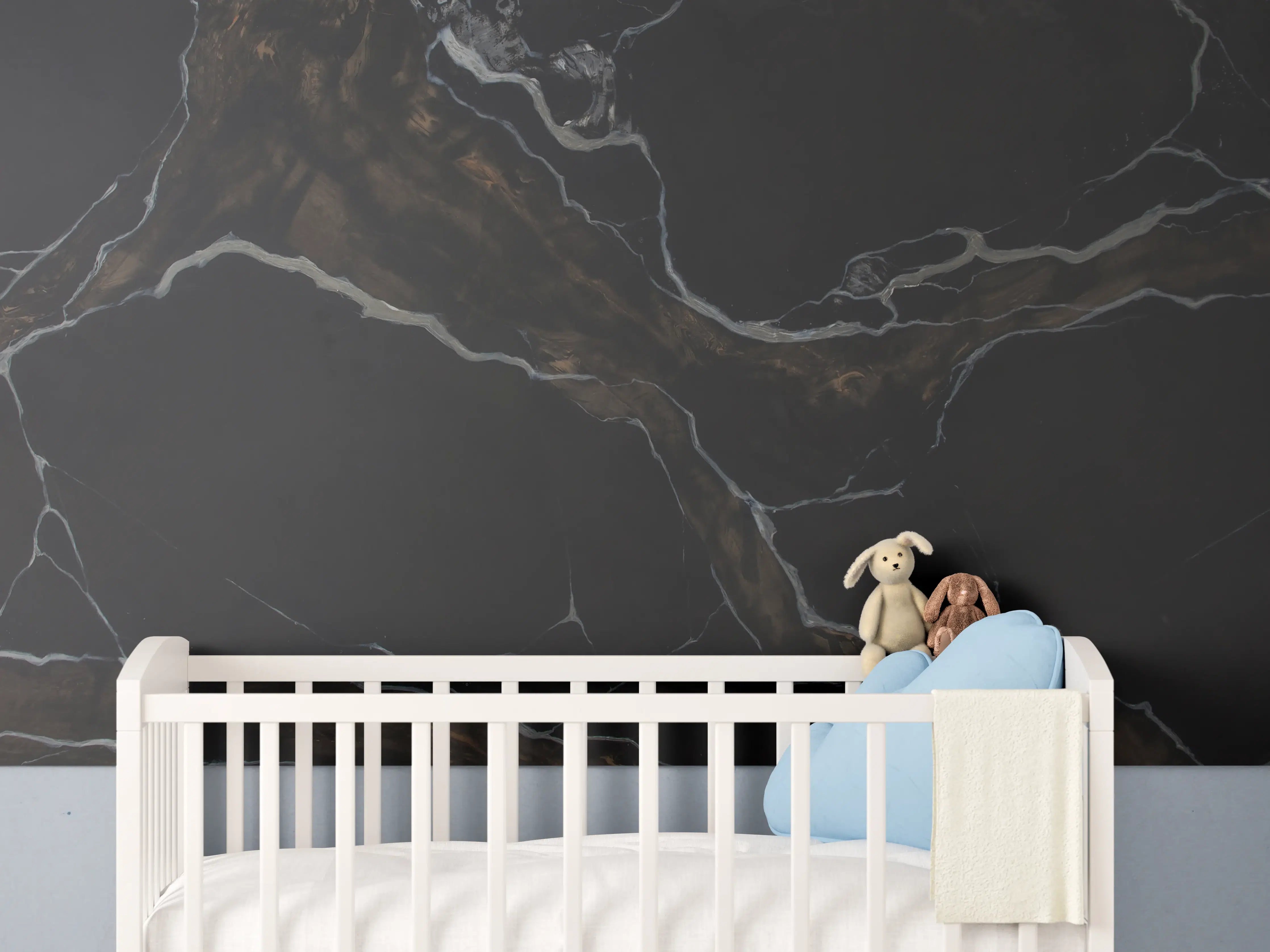 Babyzimmer Wandgestaltung - Schwarz-brauner Marmor