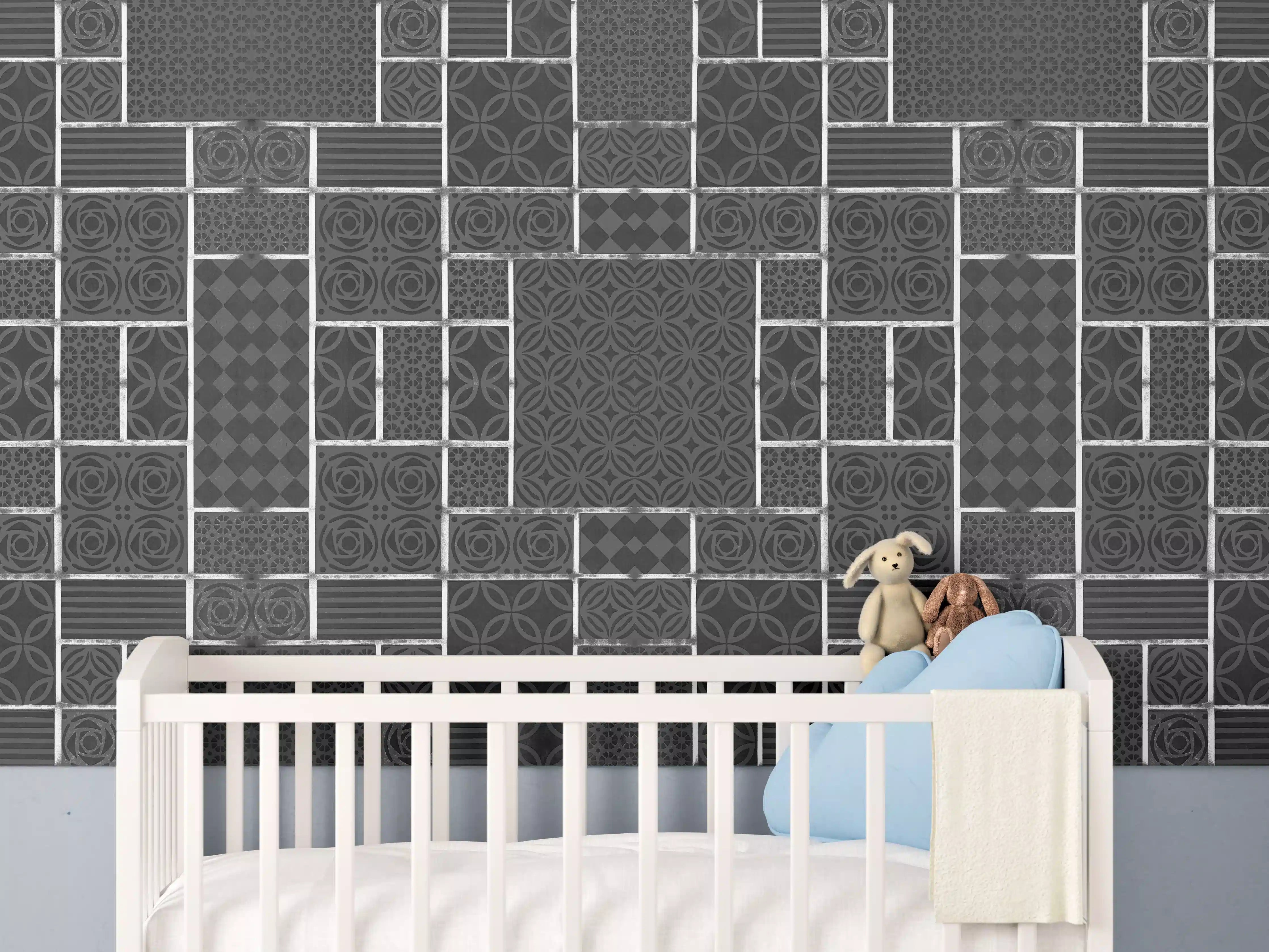 Babyzimmer Wandgestaltung - Schwarz geometrische Fliesen