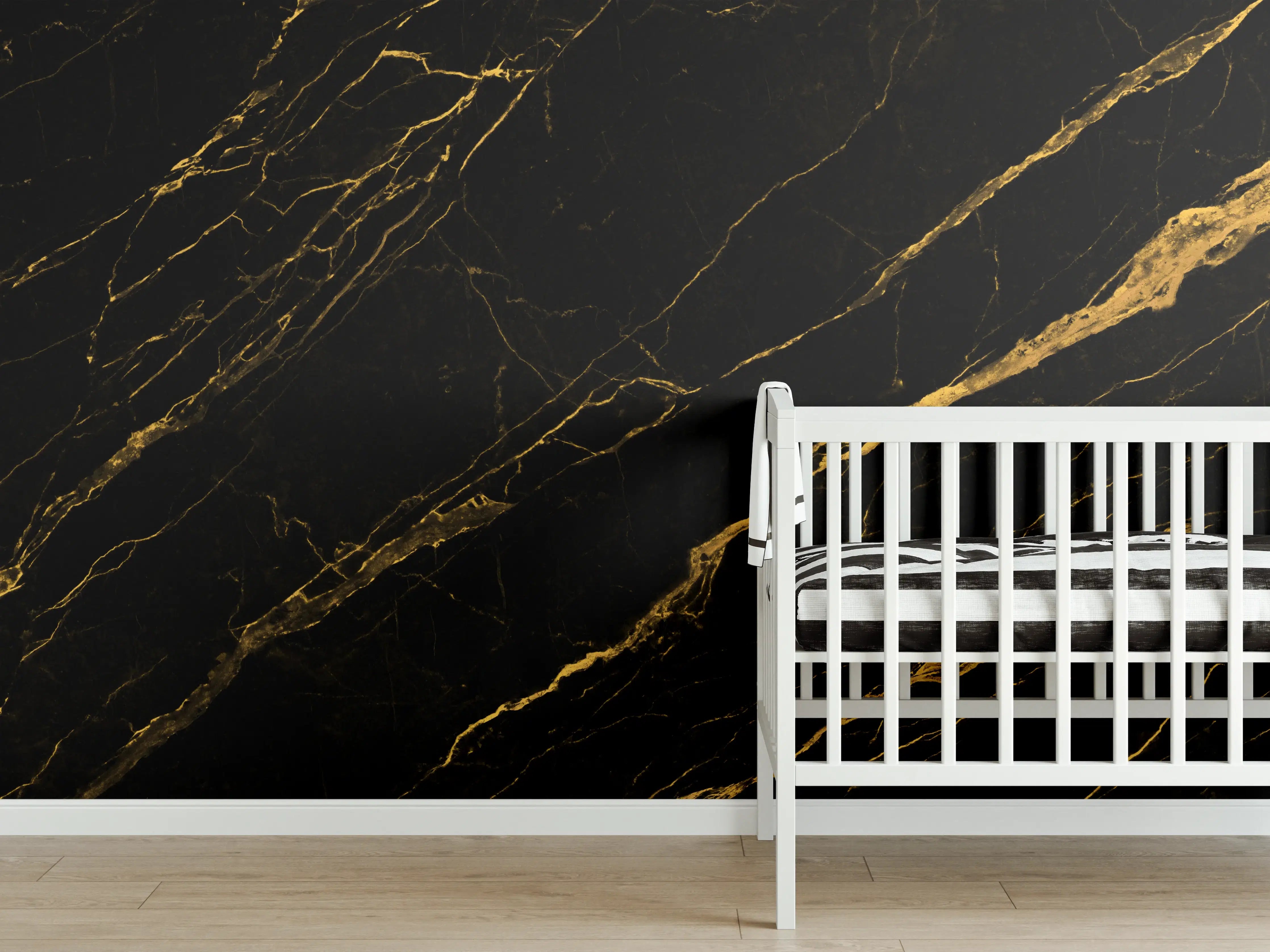Babyzimmer Wandgestaltung - Schwarz goldener Marmor