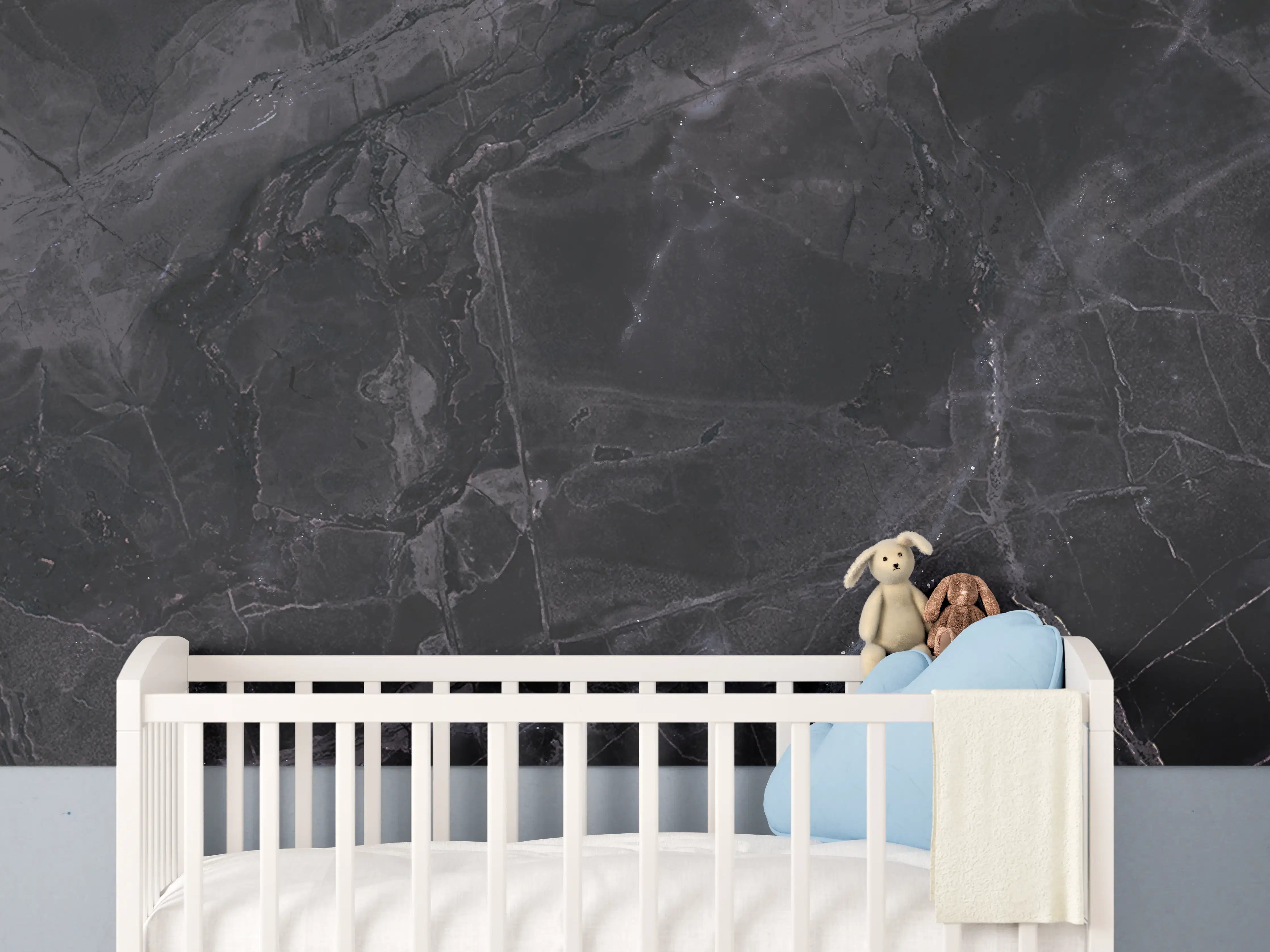 Babyzimmer Wandgestaltung - Schwarz-grauer Marmor