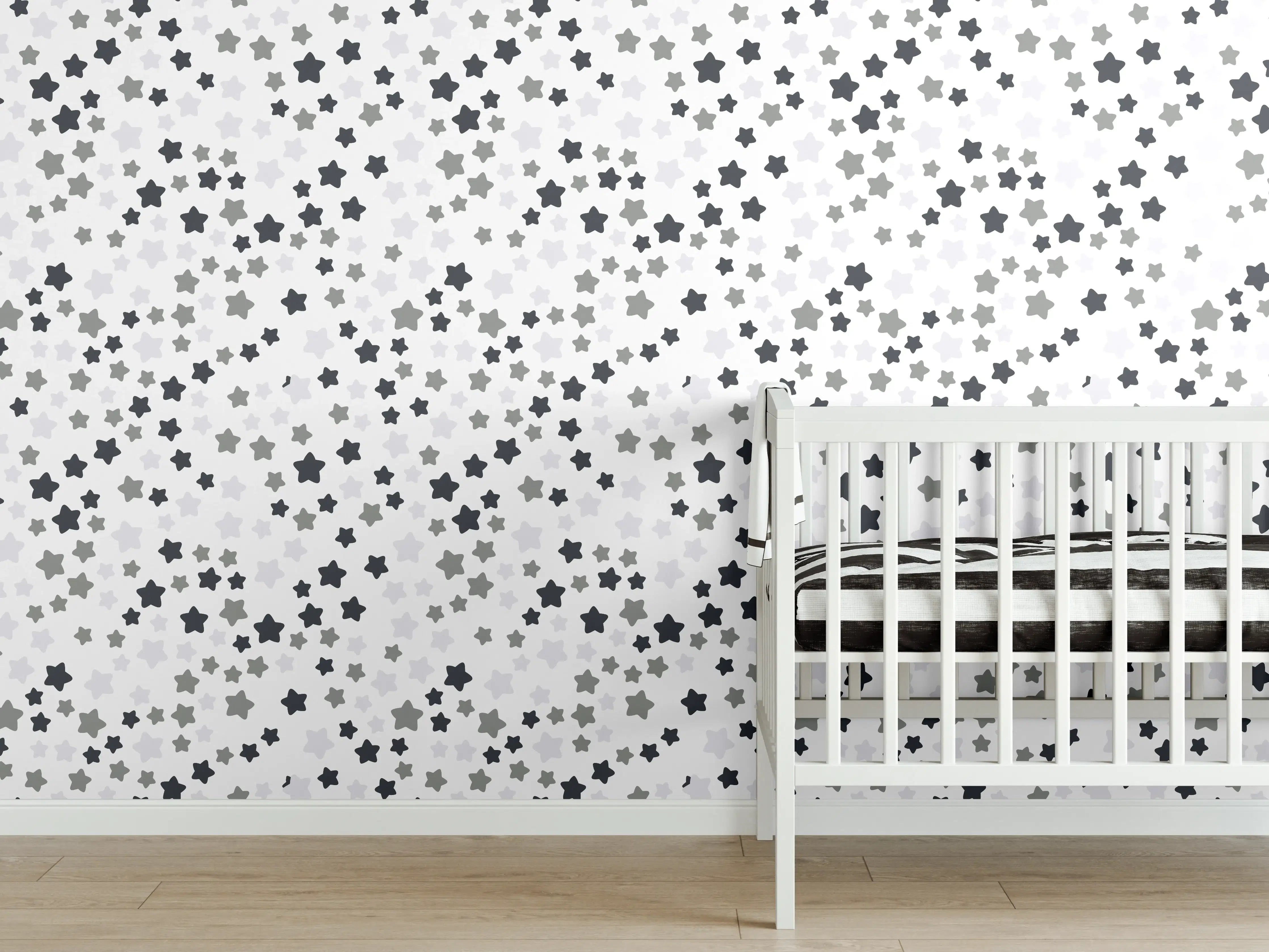 Babyzimmer Wandgestaltung - Schwarz-weiße Sternenmuster-Textur