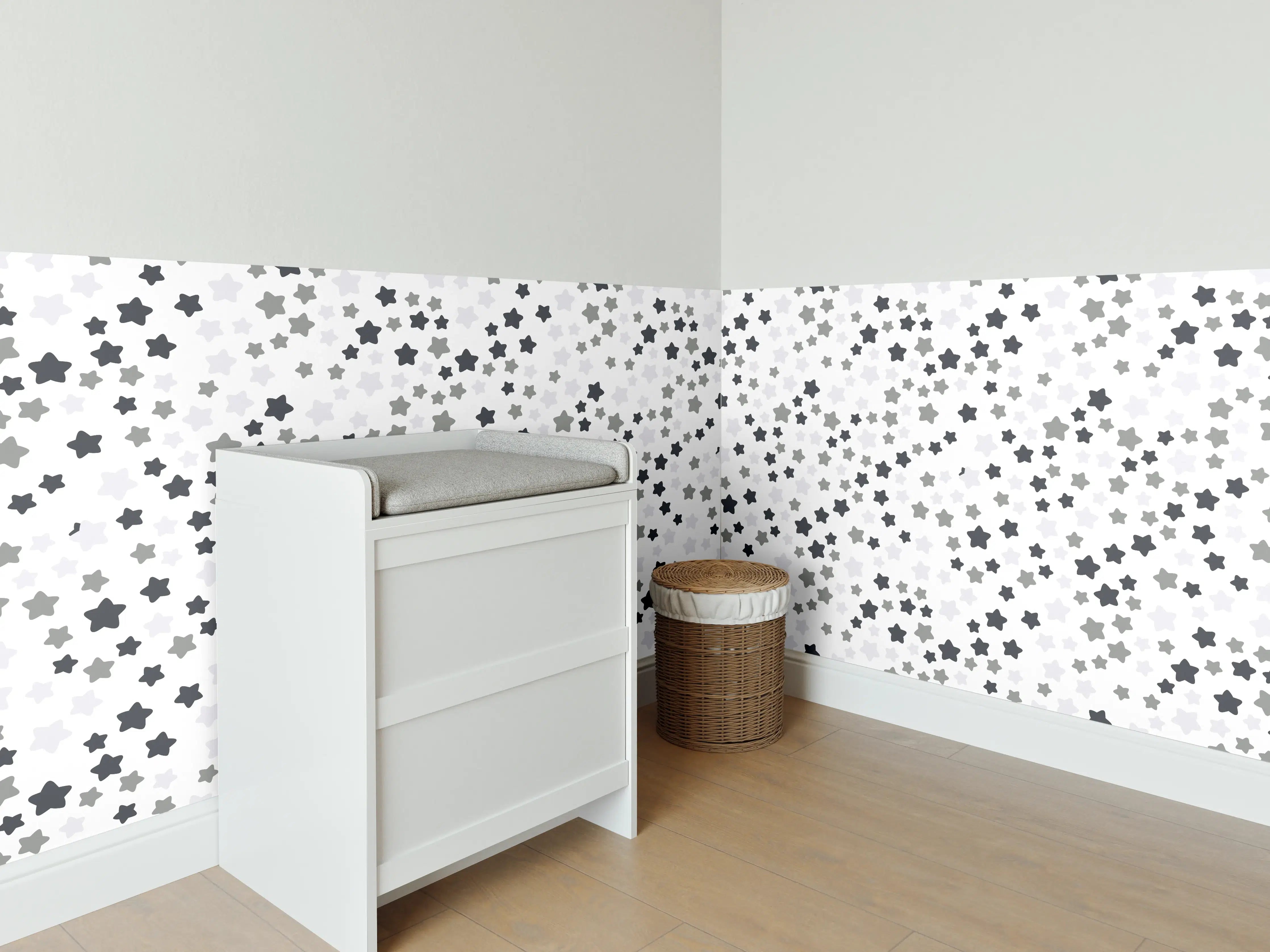 Babyzimmer Wandgestaltung - Schwarz-weiße Sternenmuster-Textur