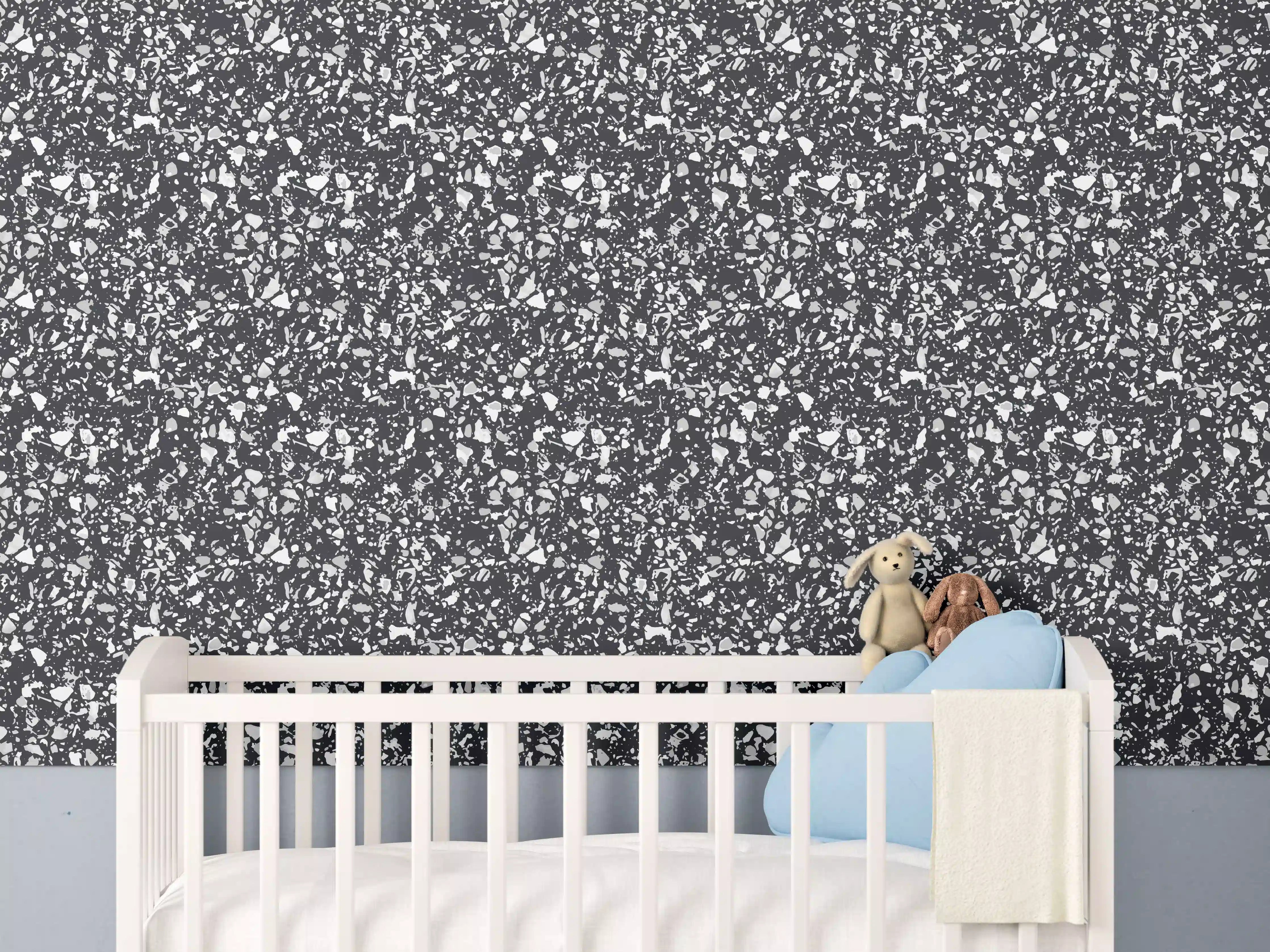 Babyzimmer Wandgestaltung - Schwarze Terrazzo-Optik