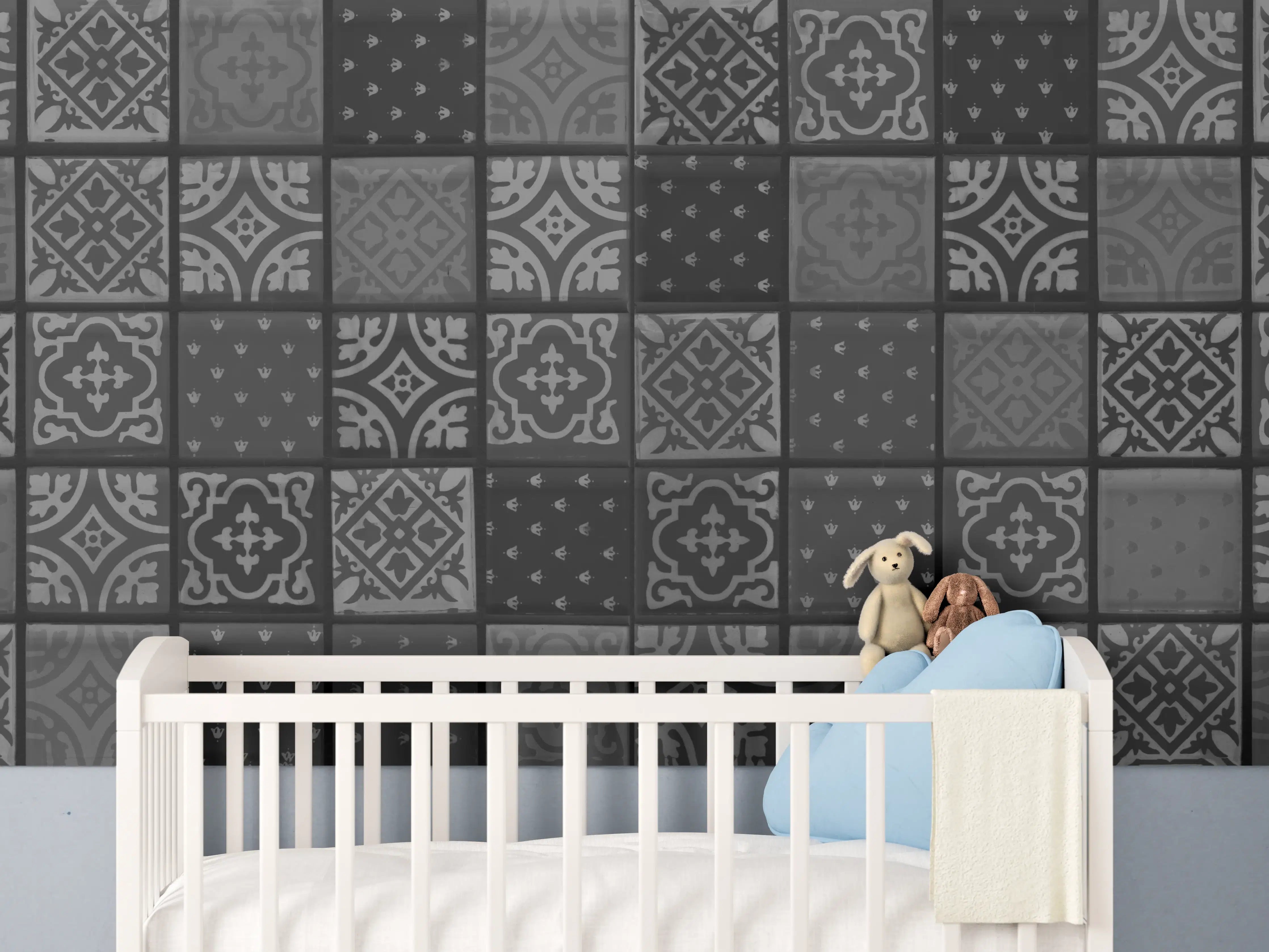 Babyzimmer Wandgestaltung - Schwarze anthrazit Fliesen
