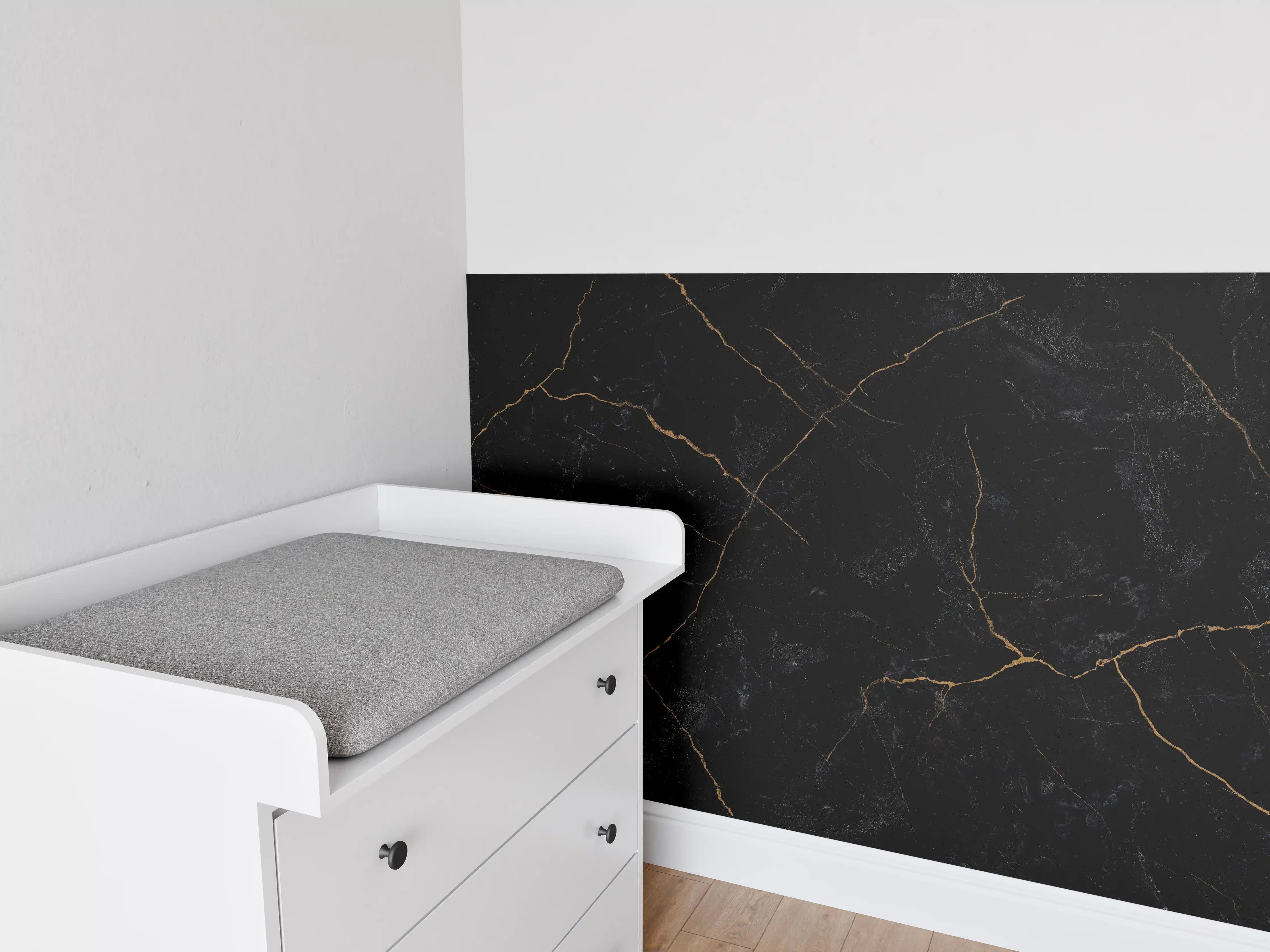 Babyzimmer Wandgestaltung - Schwarzer Marmor mit dünnen goldenen Adern