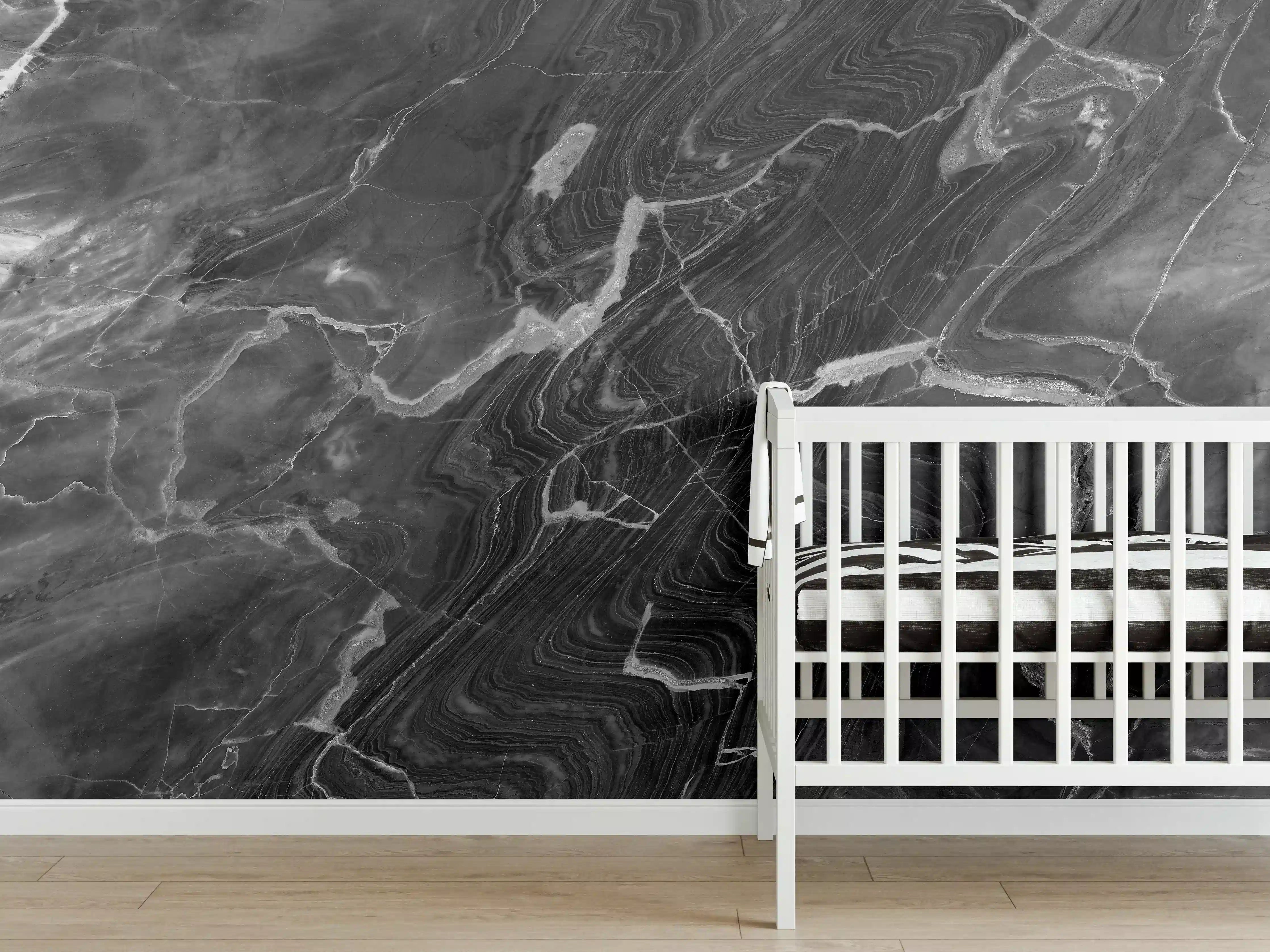 Babyzimmer Wandgestaltung - Schwarzer Marmor mit weißen Adern