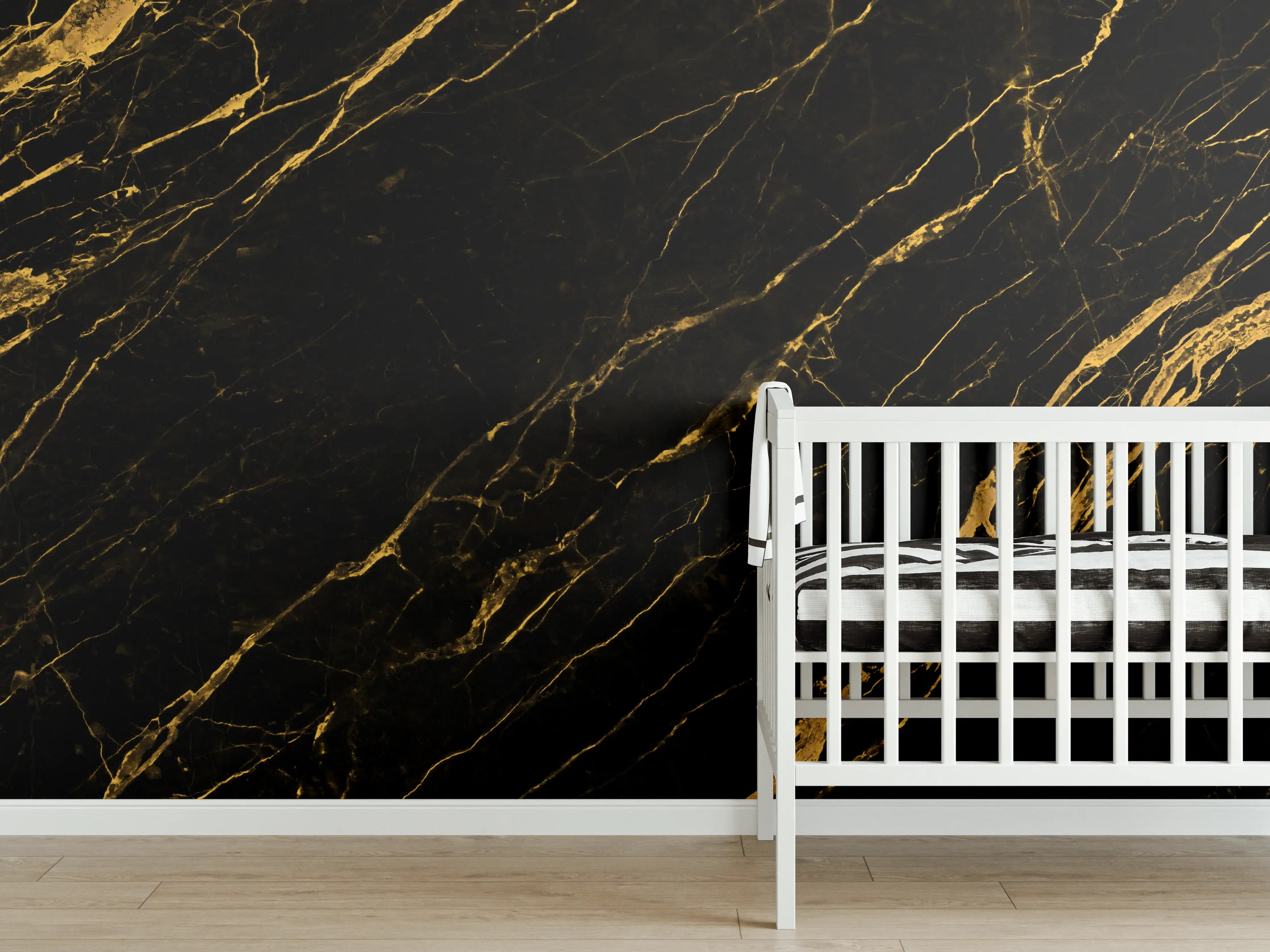 Babyzimmer Wandgestaltung - Schwarzer Marmorhintergrund mit gelben Adern