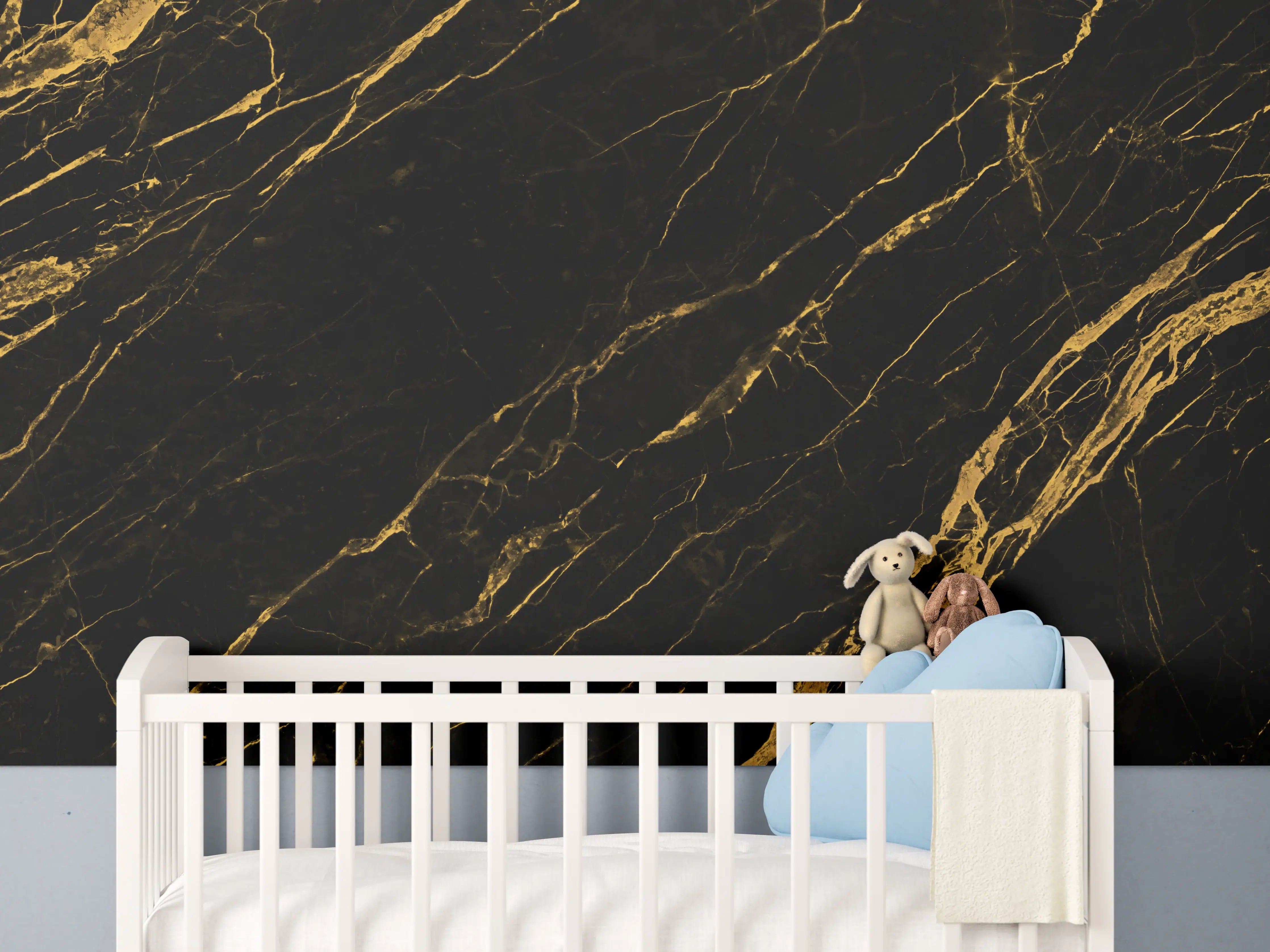Babyzimmer Wandgestaltung - Schwarzer Marmorhintergrund mit gelben Adern