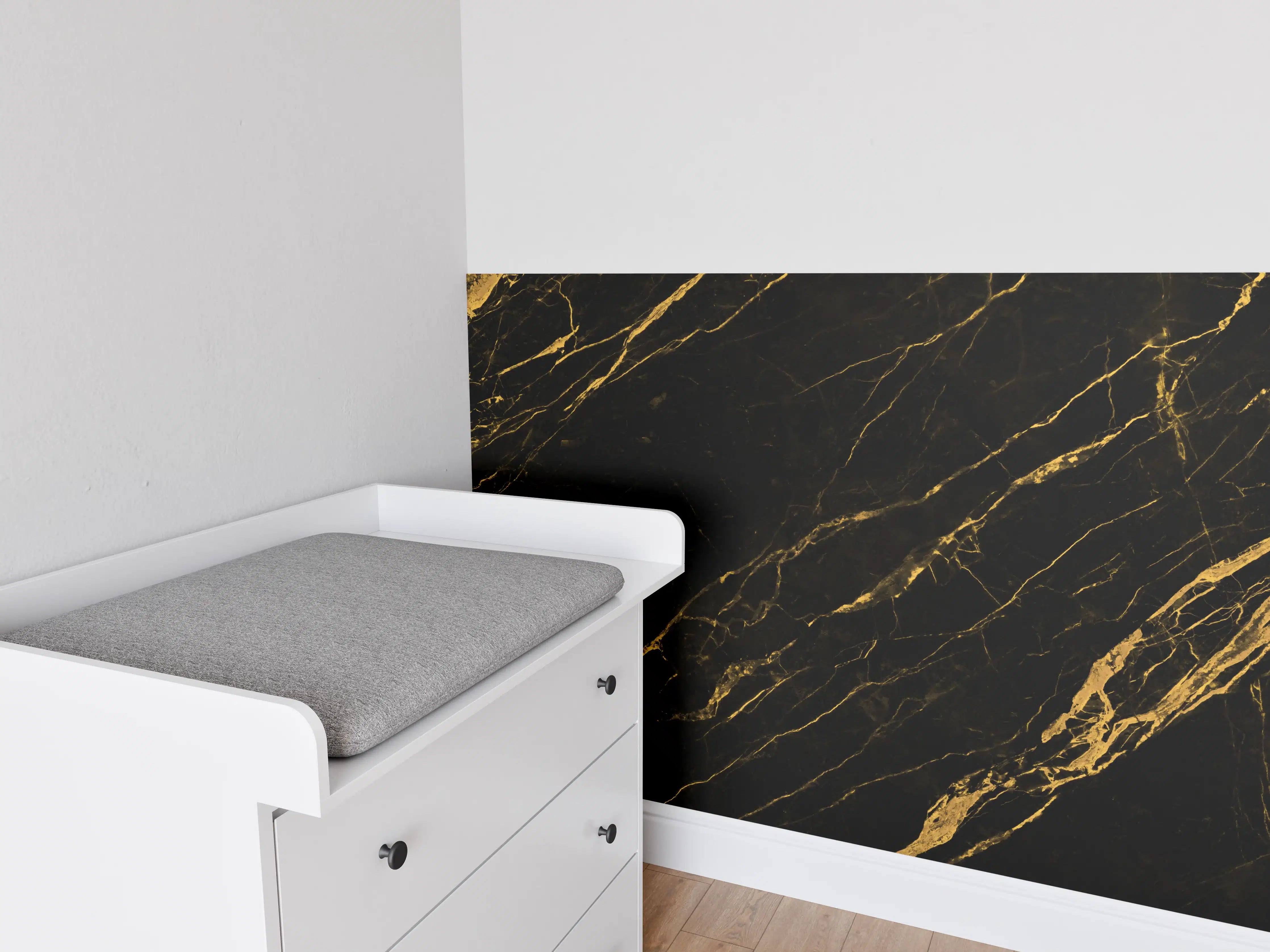 Babyzimmer Wandgestaltung - Schwarzer Marmorhintergrund mit gelben Adern