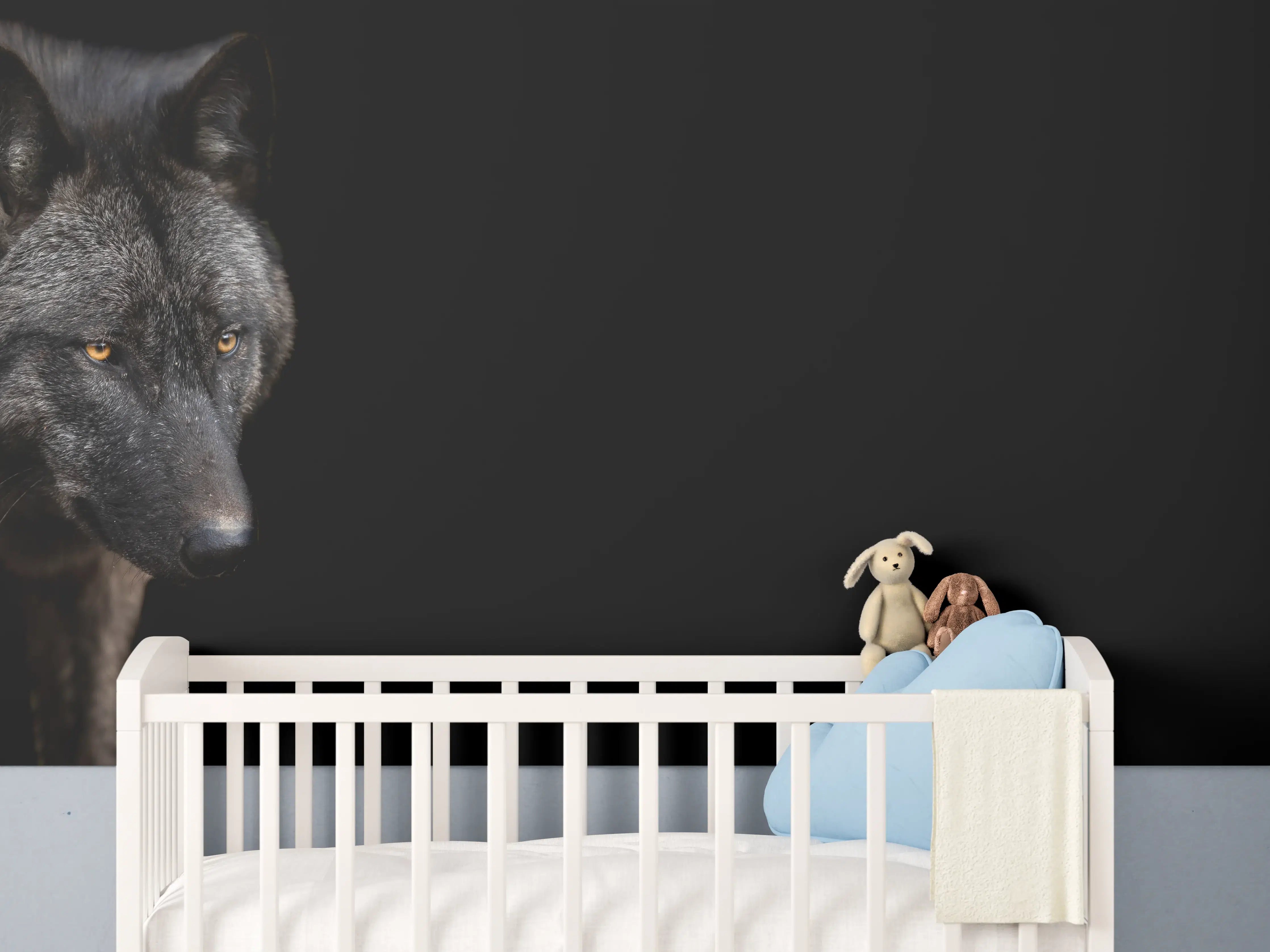Babyzimmer Wandgestaltung - Schwarzer Wolf auf schwarzem Hintergrund