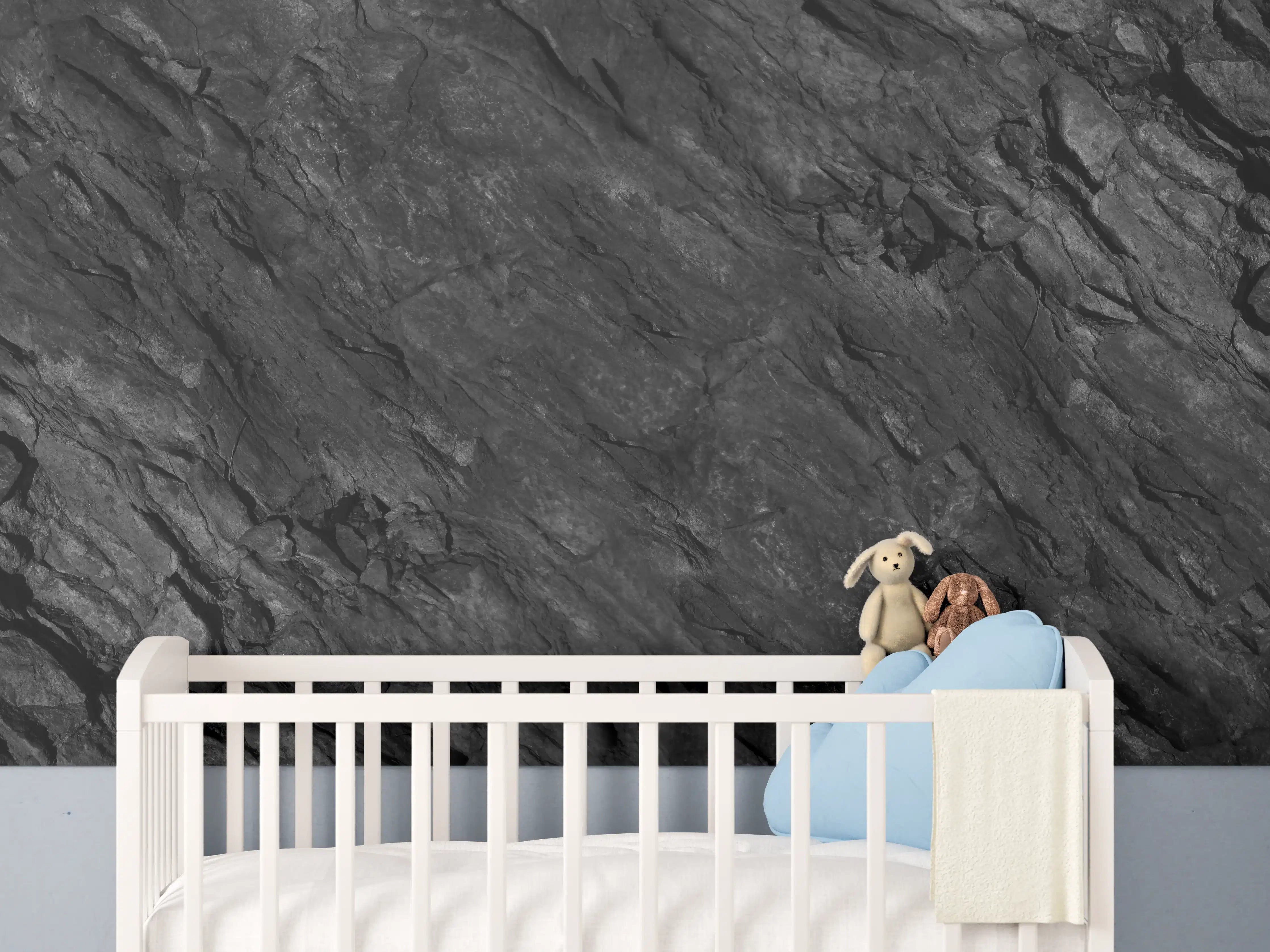 Babyzimmer Wandgestaltung - Schwarzer kantiger Fels