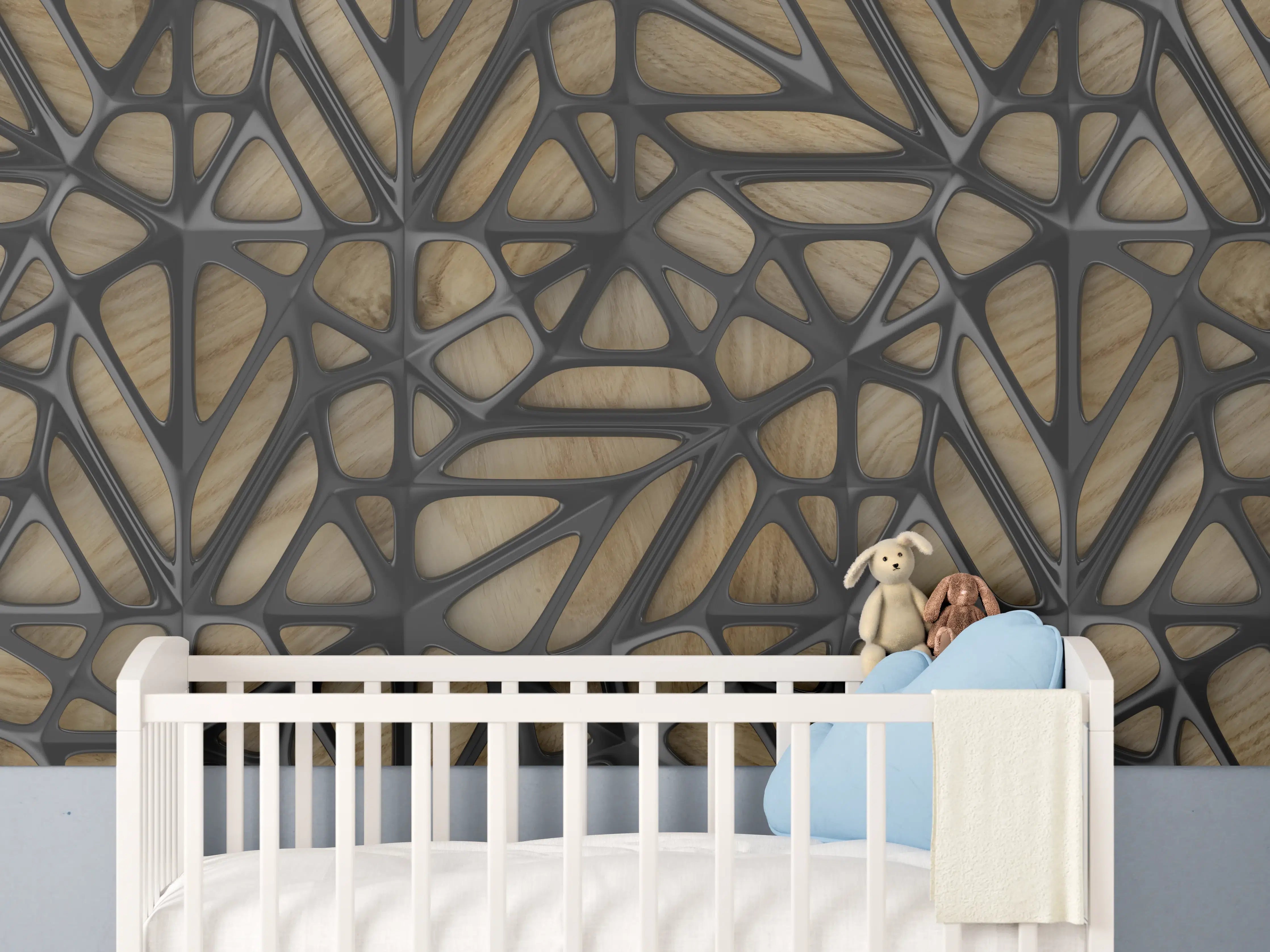 Babyzimmer Wandgestaltung - Schwarzes Gitter Muster