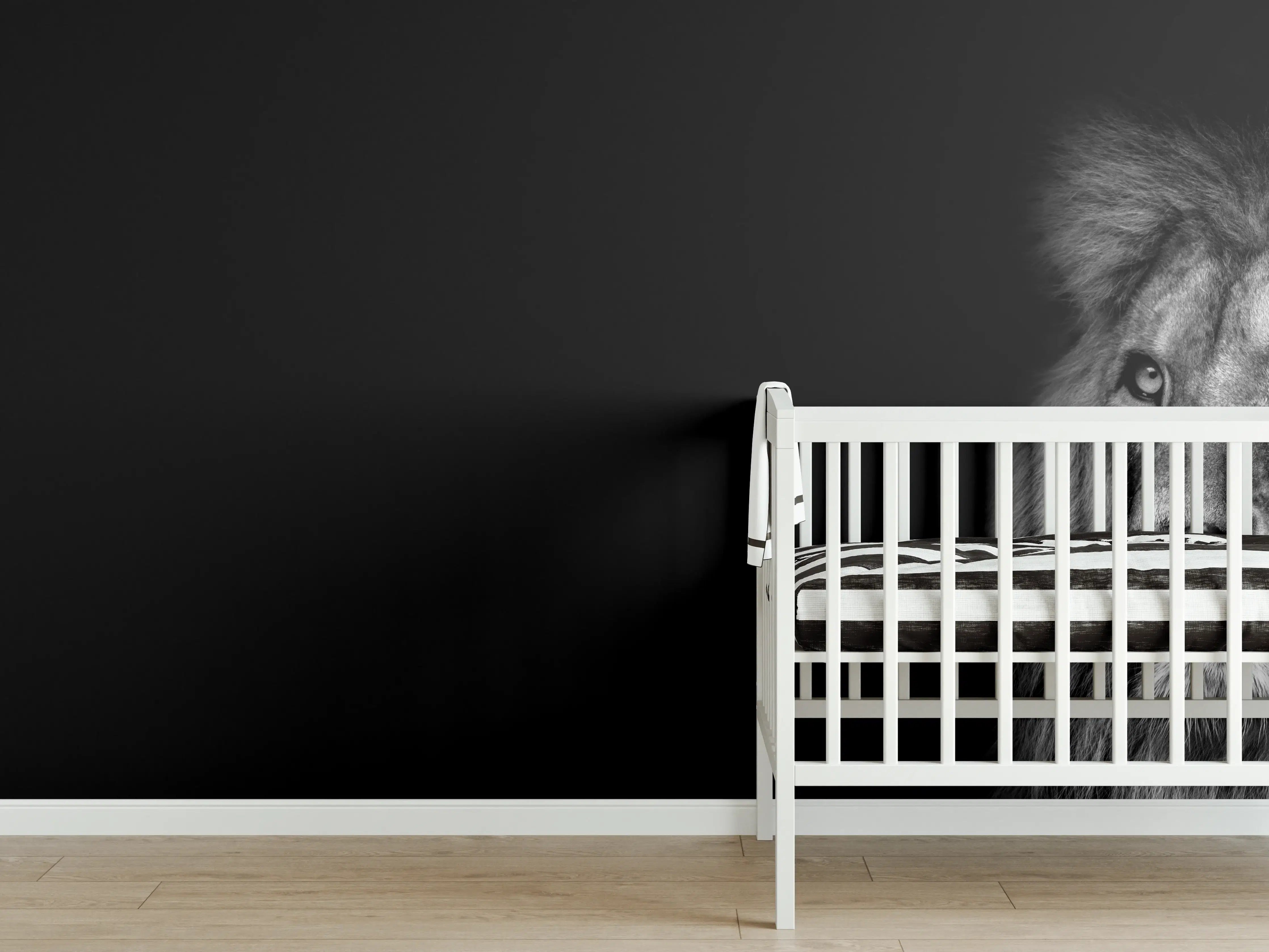 Babyzimmer Wandgestaltung - Schwarzweiß Löwenporträt Kontrast