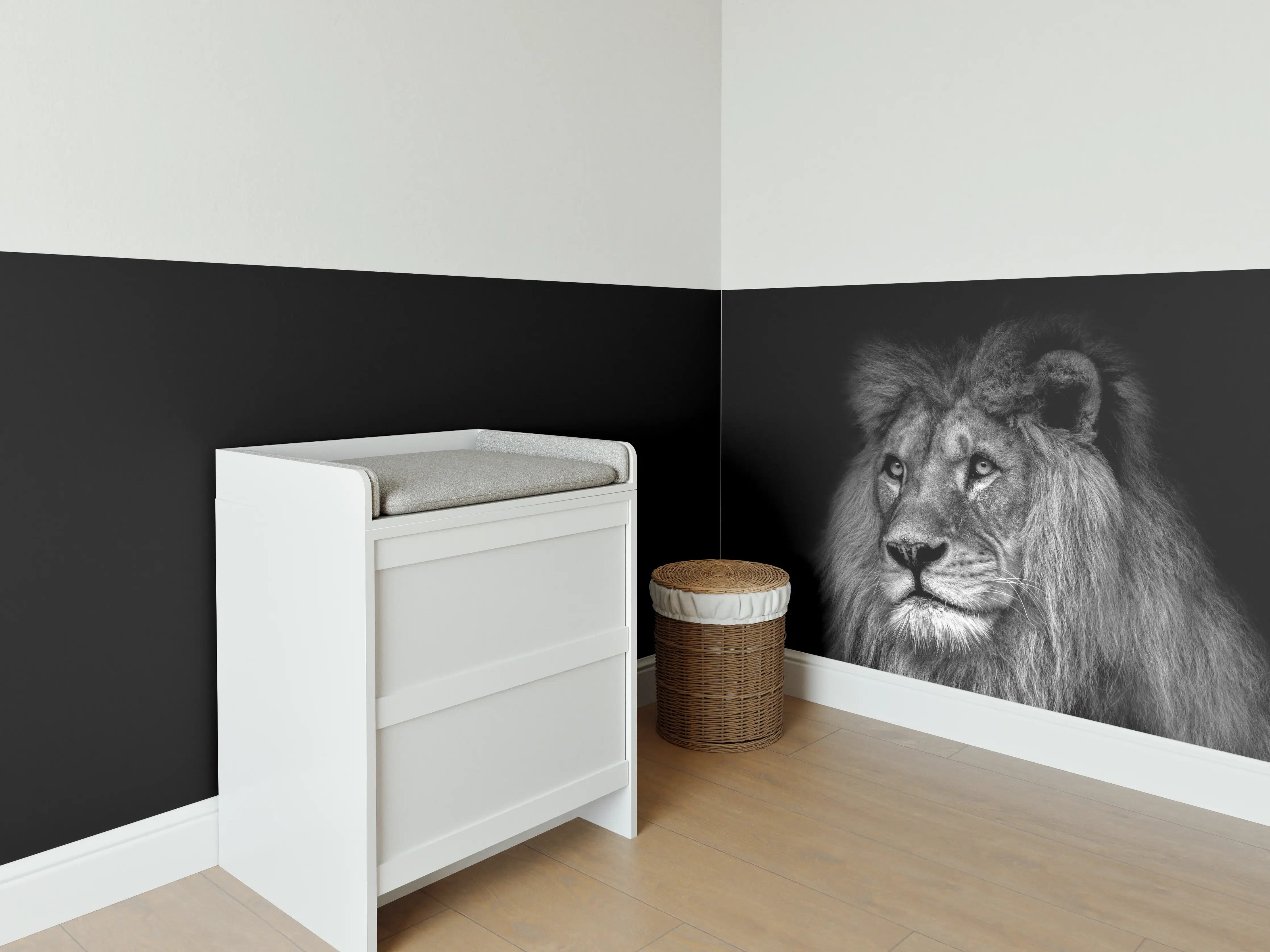 Babyzimmer Wandgestaltung - Schwarzweiß Löwenporträt Kontrast