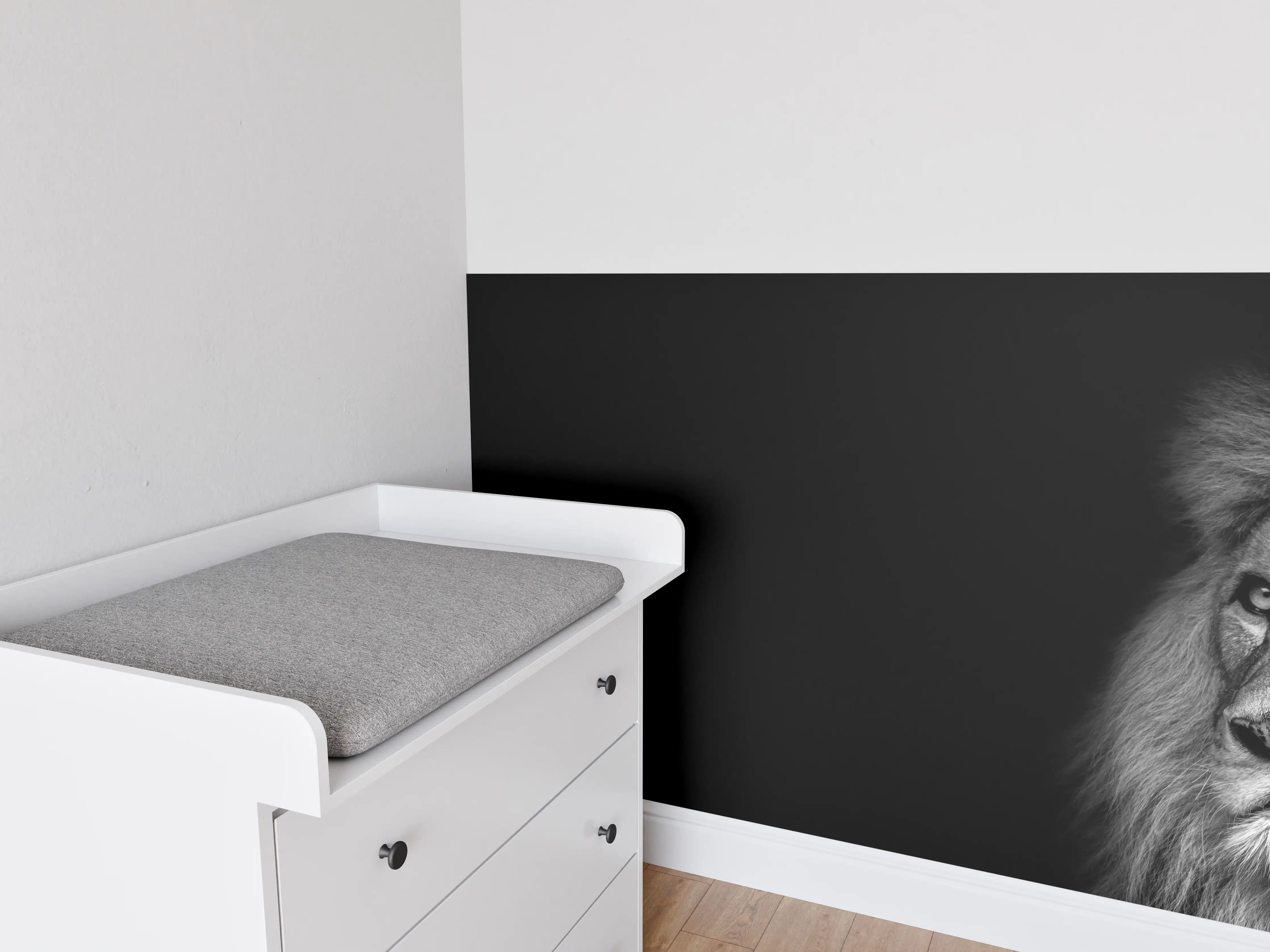 Babyzimmer Wandgestaltung - Schwarzweiß Löwenporträt Kontrast