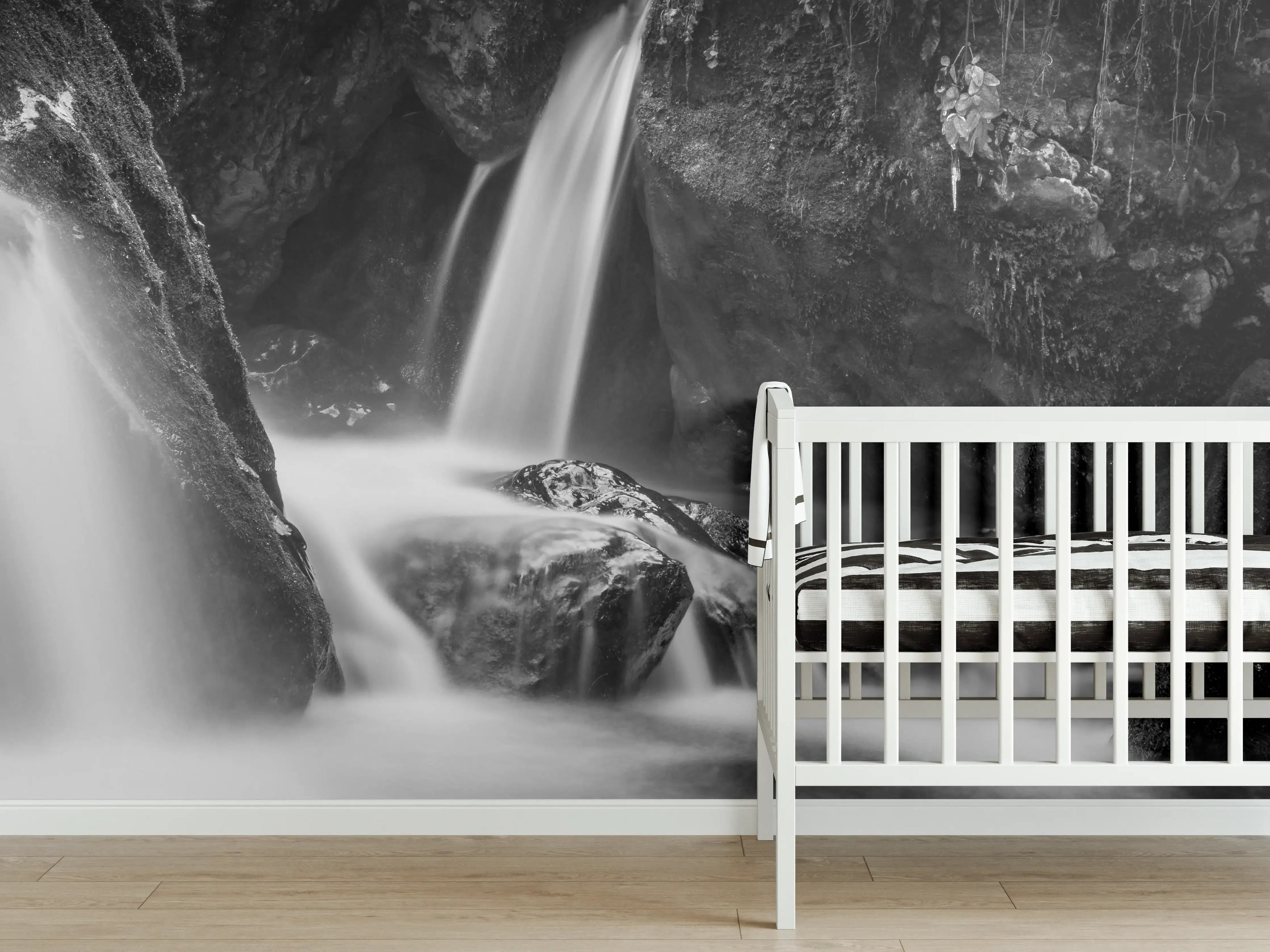 Babyzimmer Wandgestaltung - Schwarzweißer Wasserfall