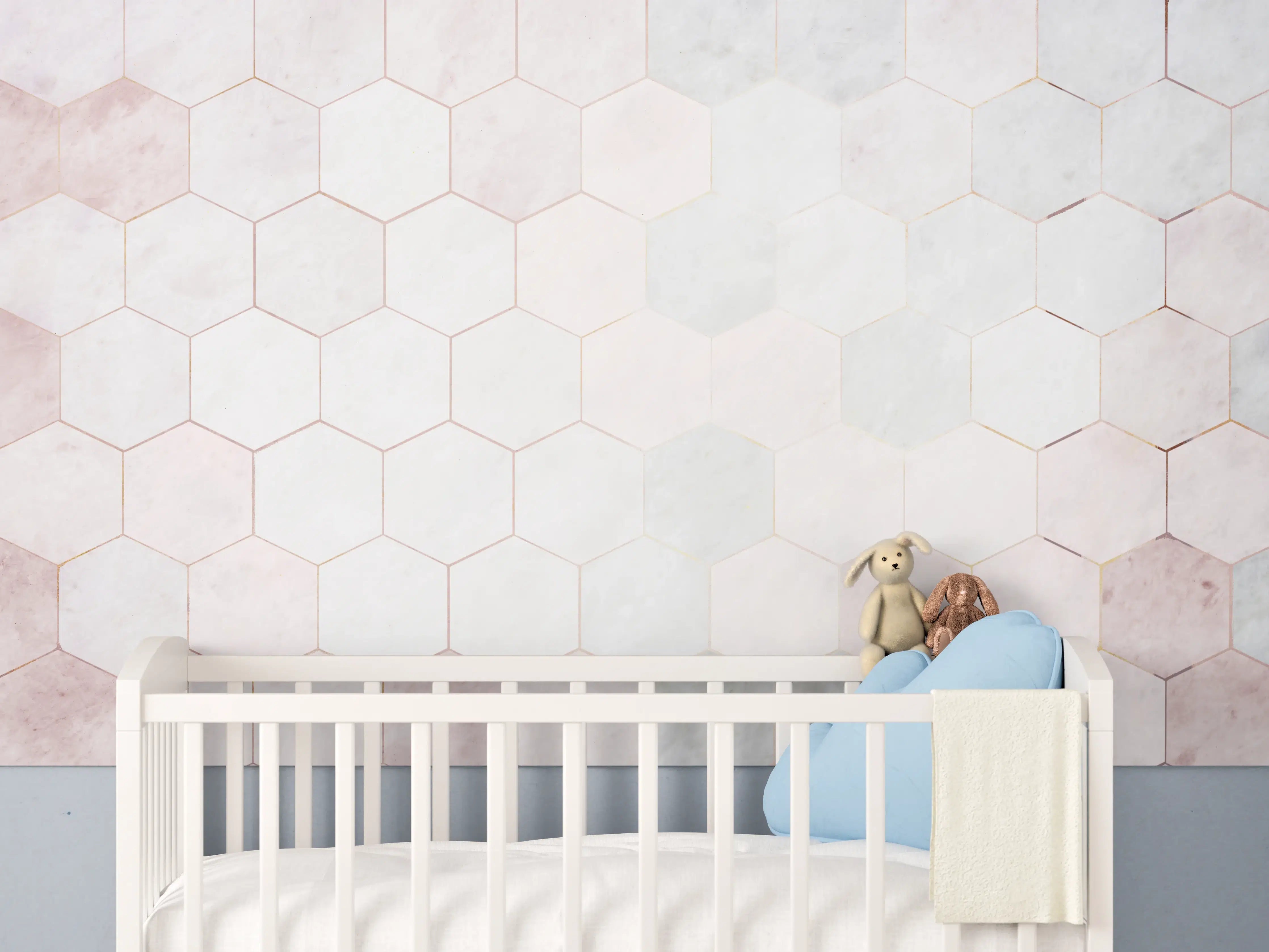 Babyzimmer Wandgestaltung - Sechseck rosa Marmor Muster 