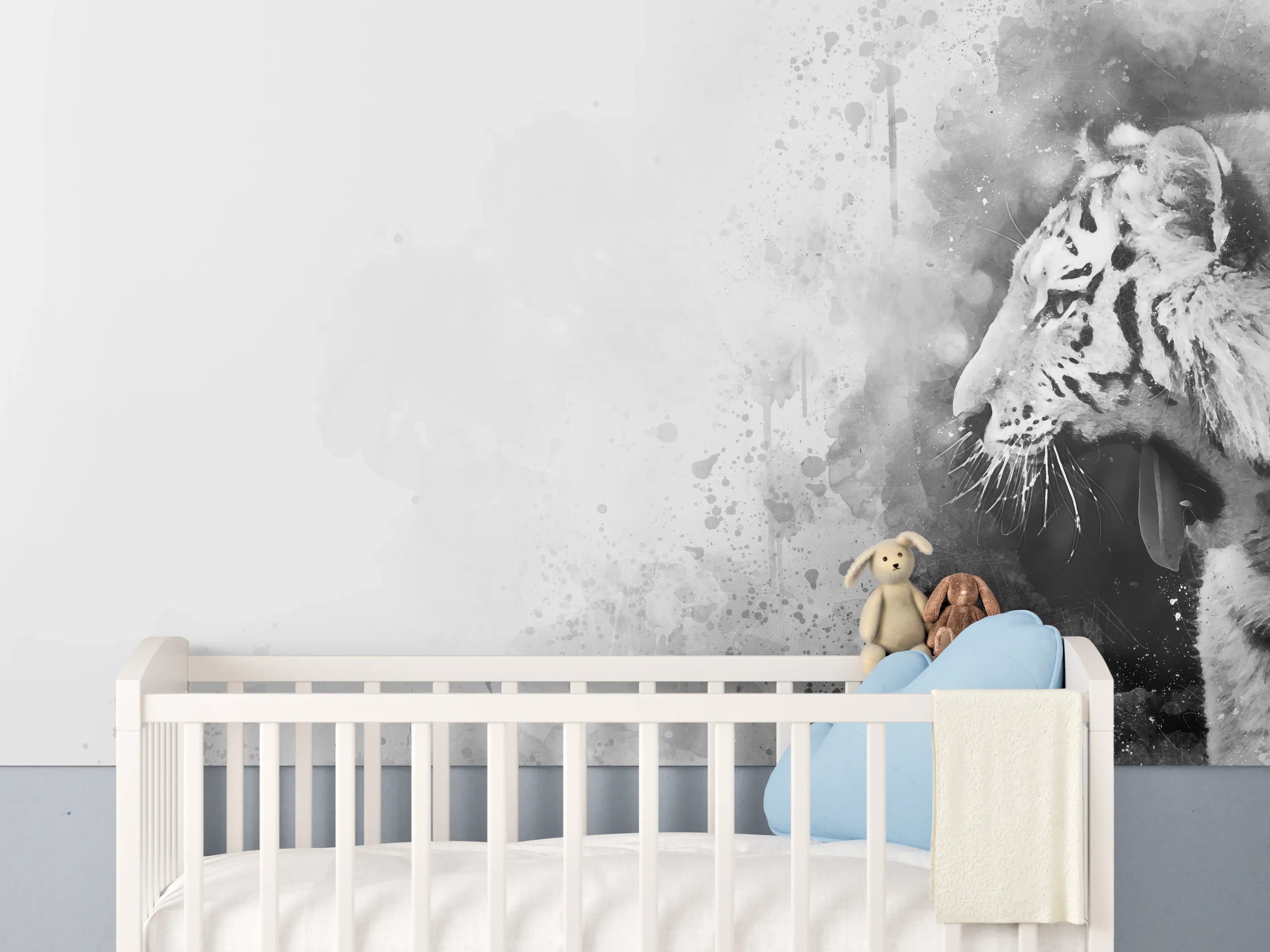 Babyzimmer Wandgestaltung - Sibirischer Tiger - SW-Gemälde
