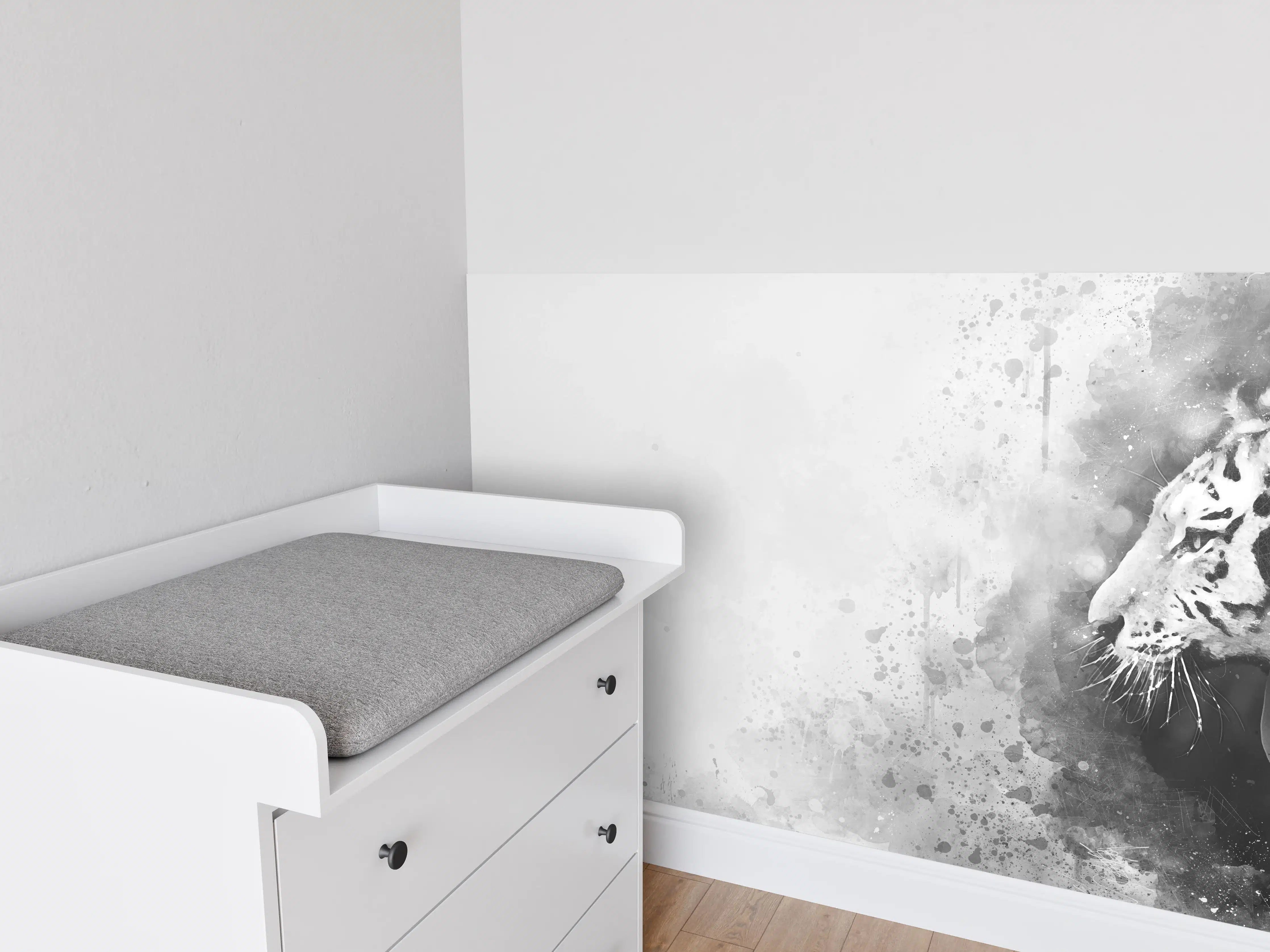 Babyzimmer Wandgestaltung - Sibirischer Tiger - SW-Gemälde