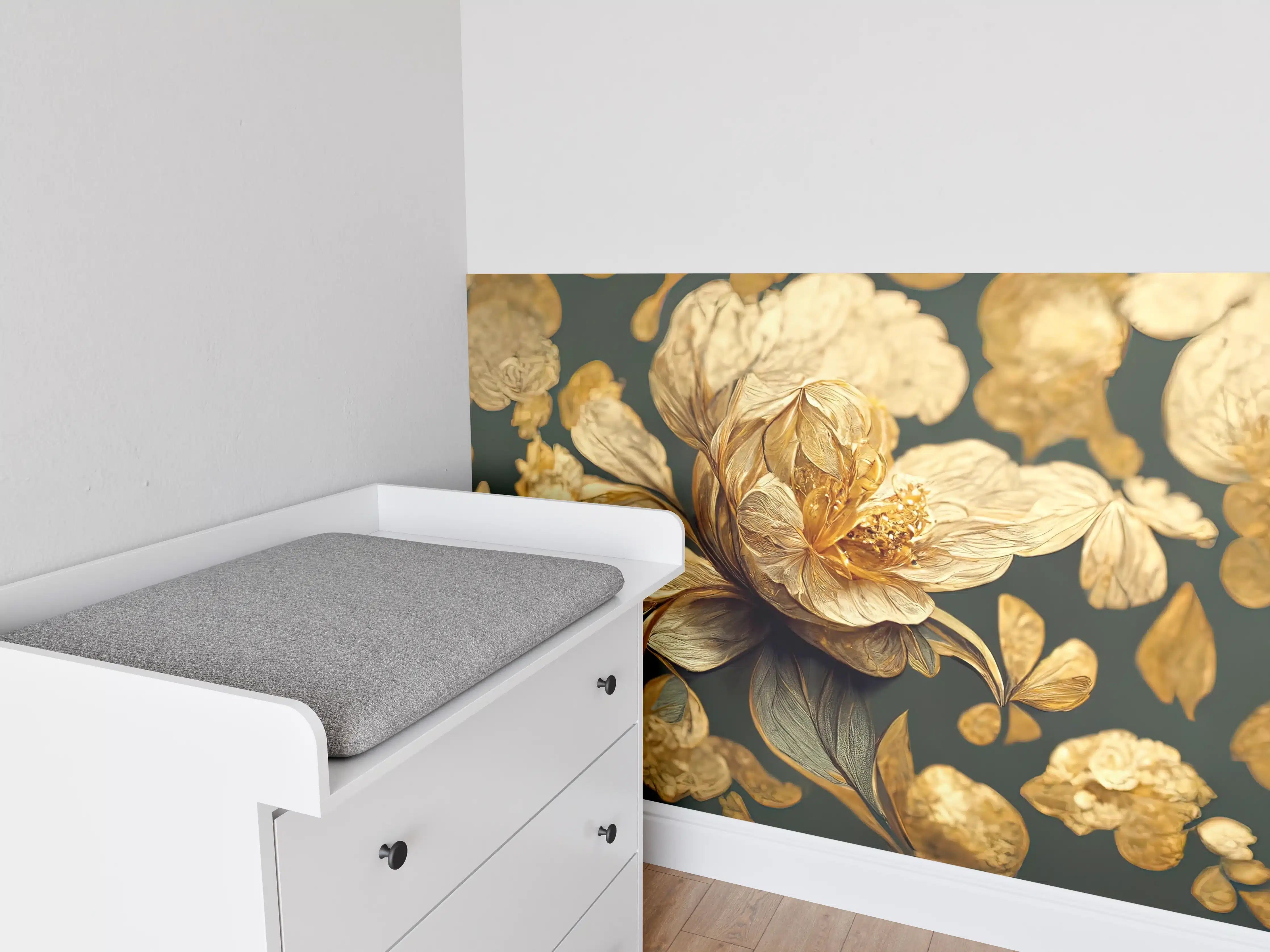 Babyzimmer Wandgestaltung - Silberne Blüten im Schatten