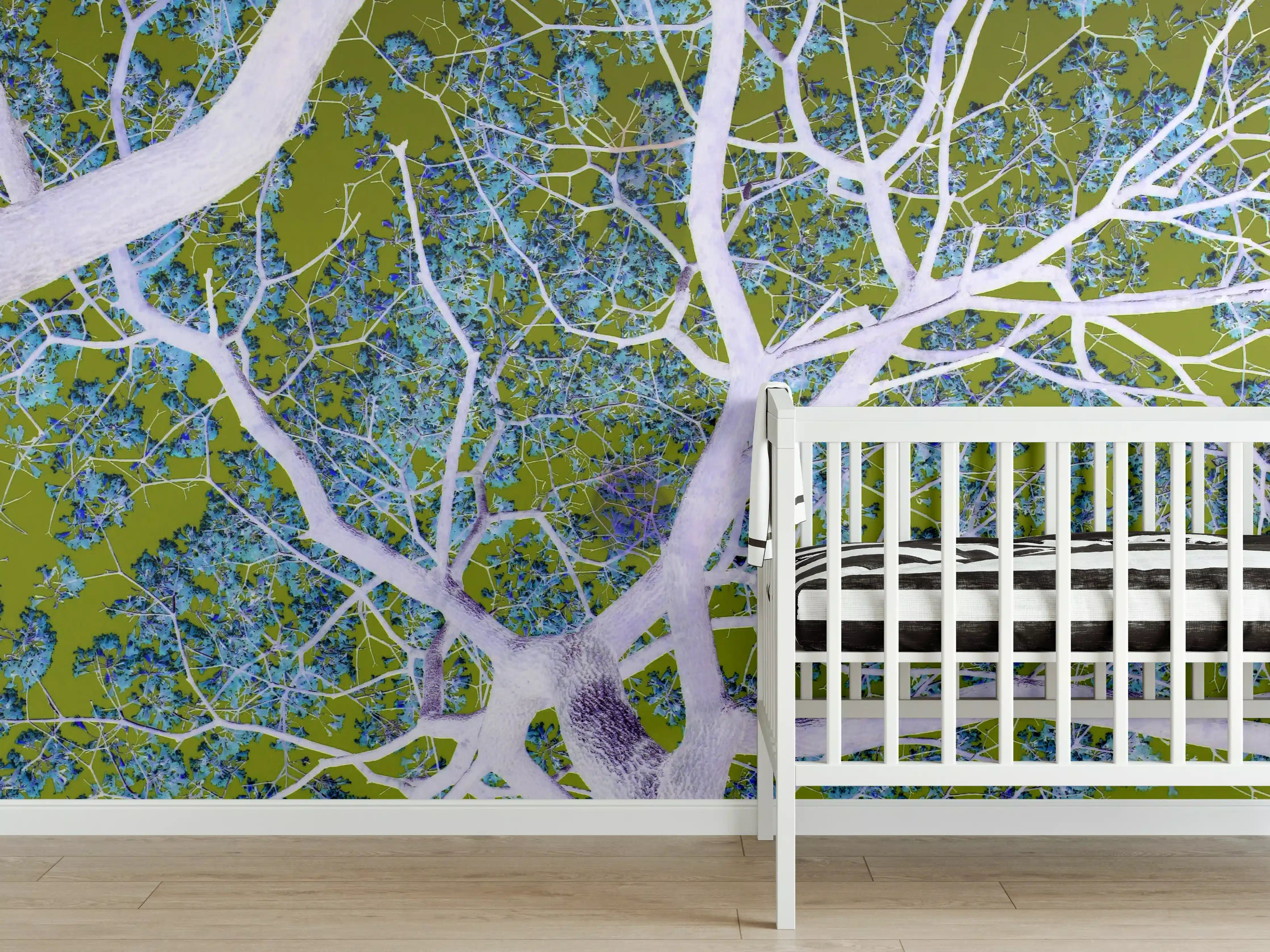 Babyzimmer Wandgestaltung - Silbernes Blatt im blauen Himmel