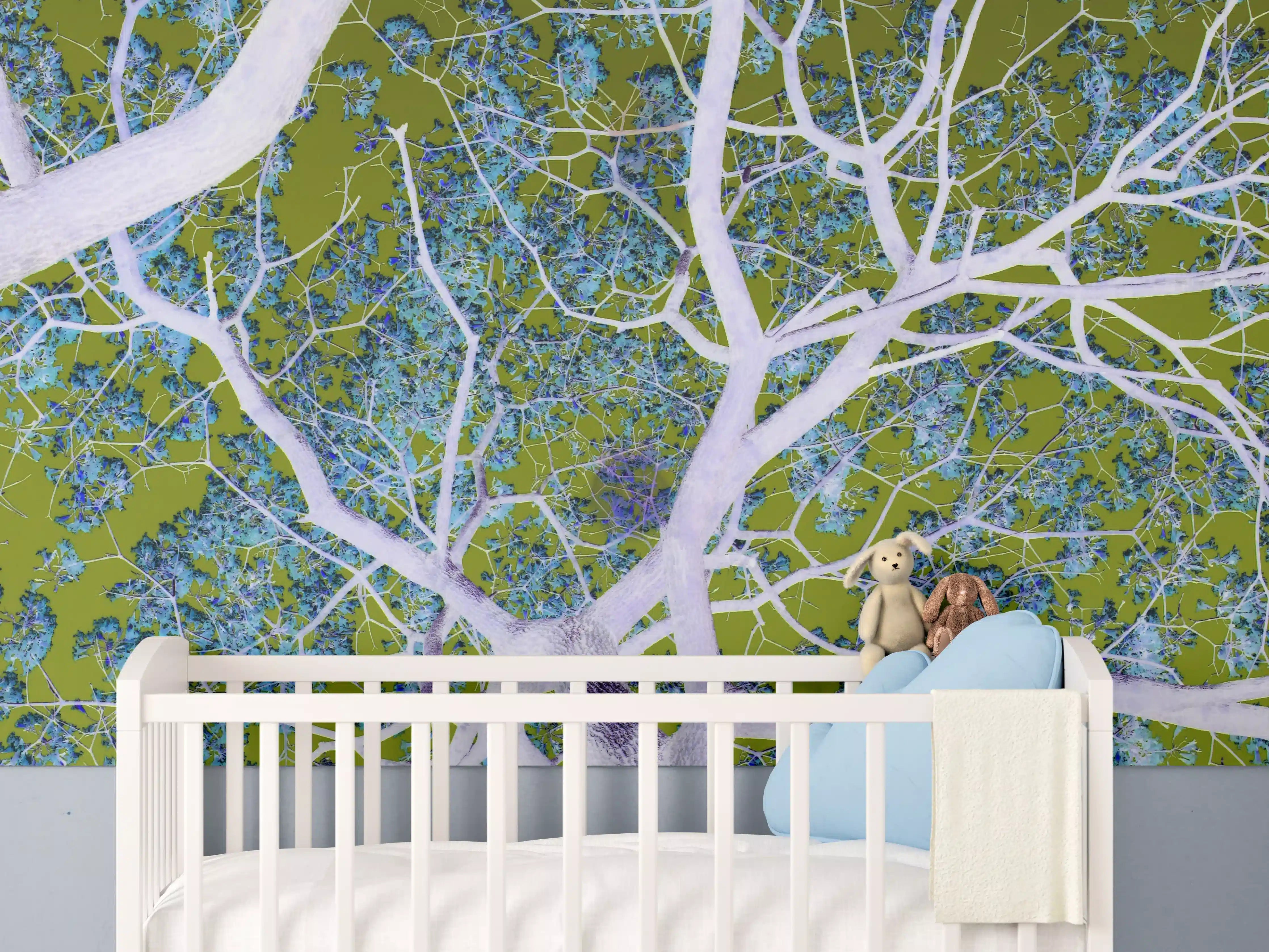 Babyzimmer Wandgestaltung - Silbernes Blatt im blauen Himmel