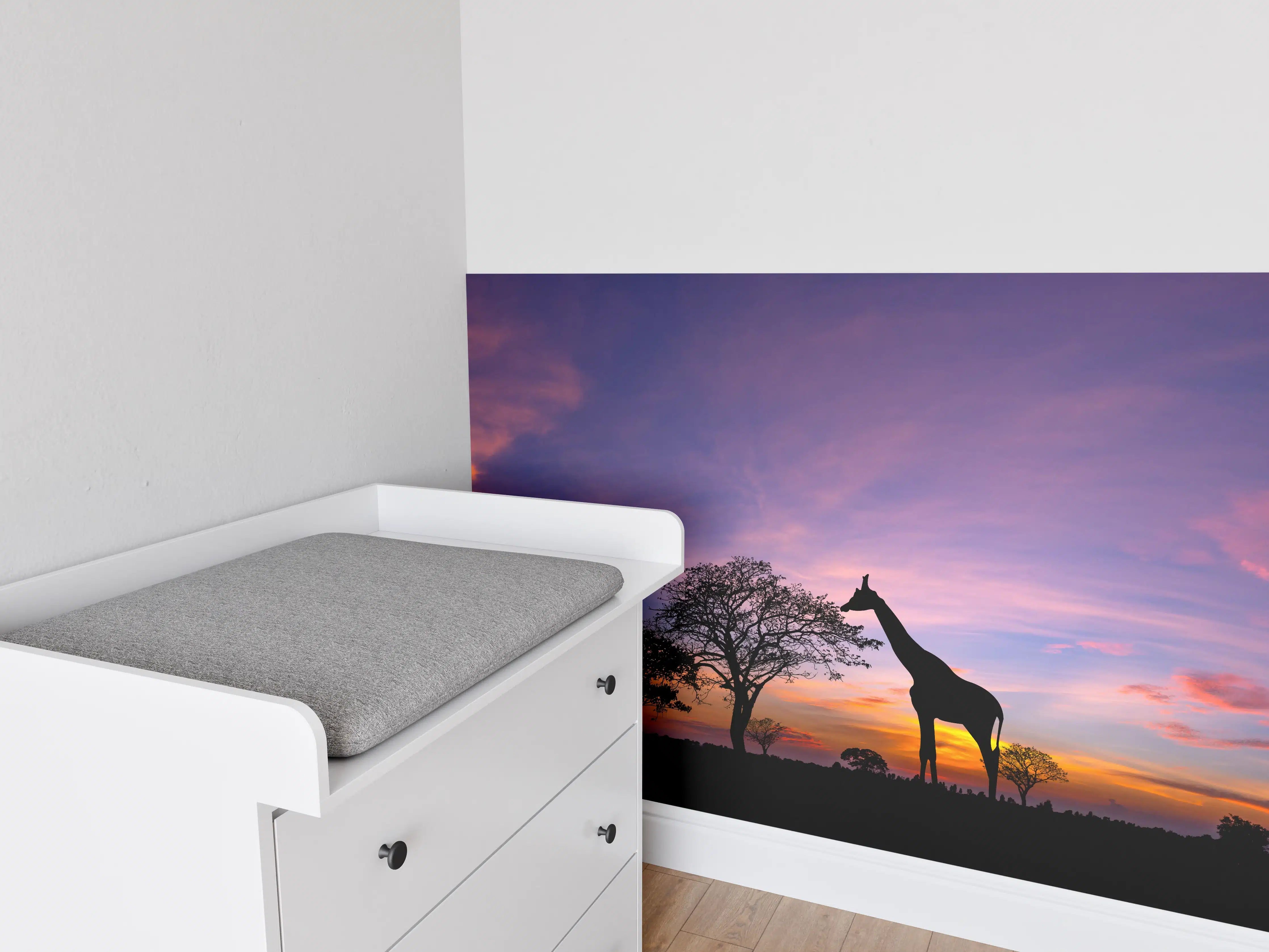 Babyzimmer Wandgestaltung - Silhouette - Giraffenfamilie bei Sonnenuntergang