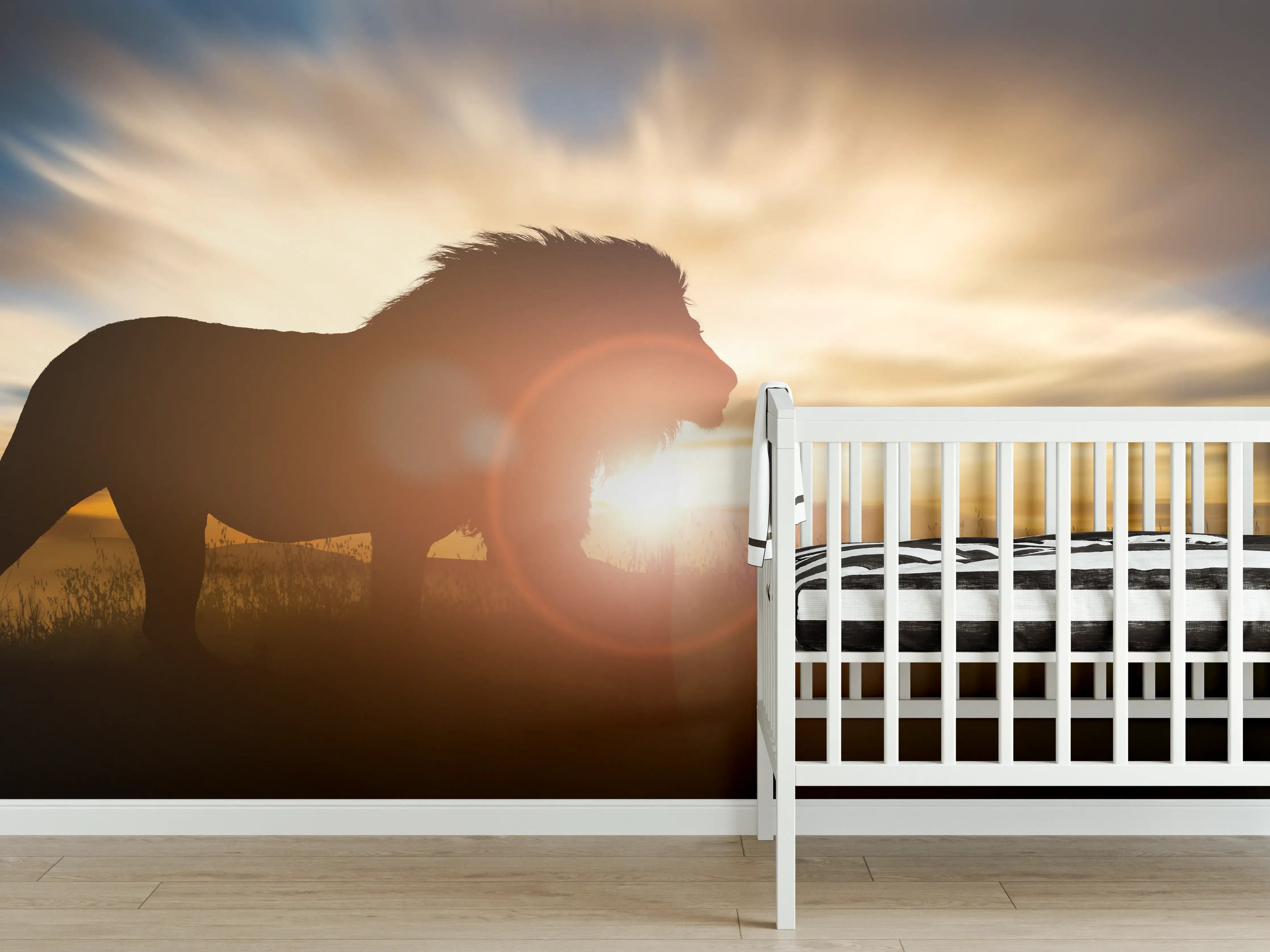 Babyzimmer Wandgestaltung - Silhouette eines großen erwachsenen Löwen in Afrika