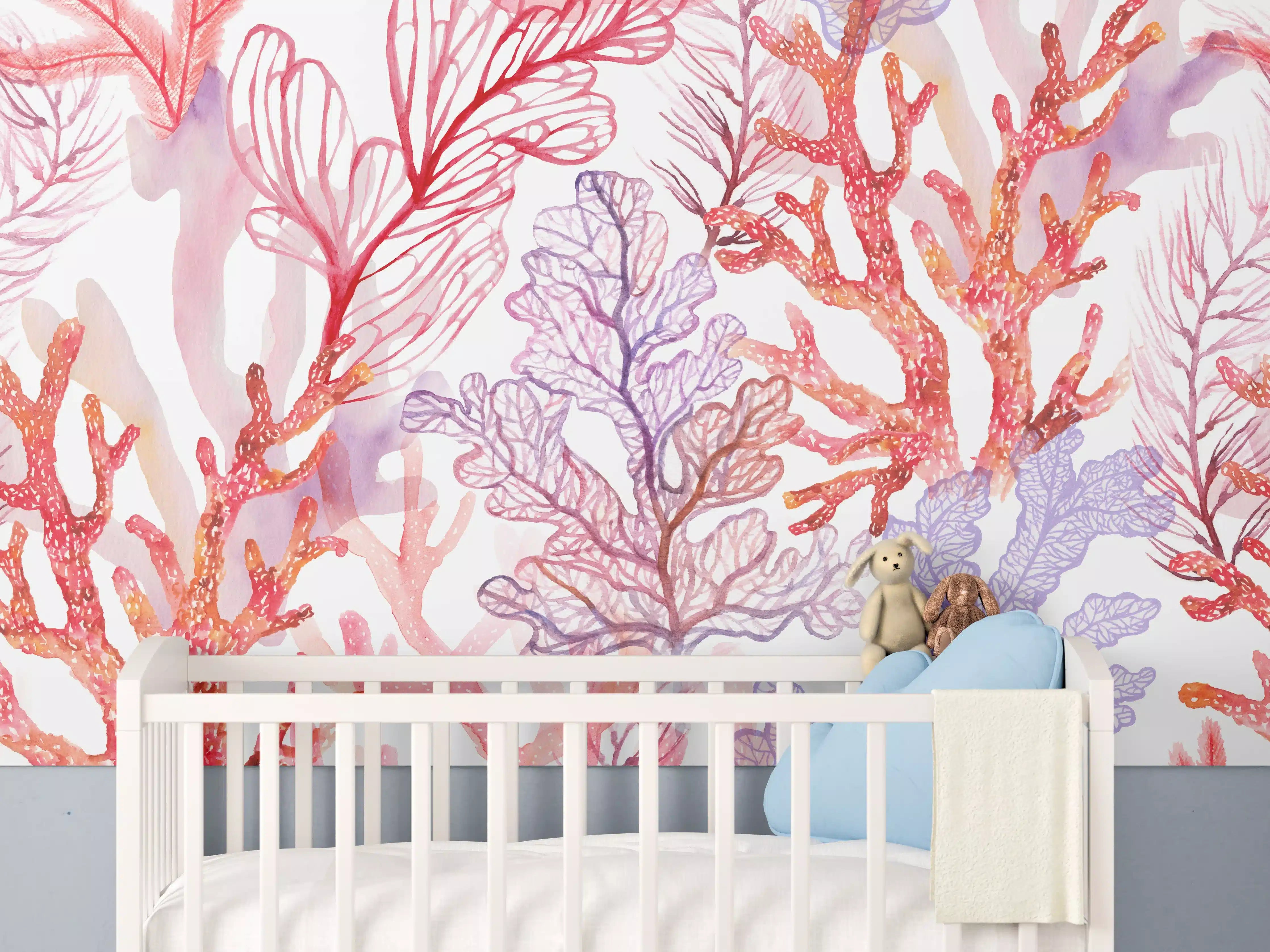 Babyzimmer Wandgestaltung - Skizzierte Korallen der Unterwasserwelt