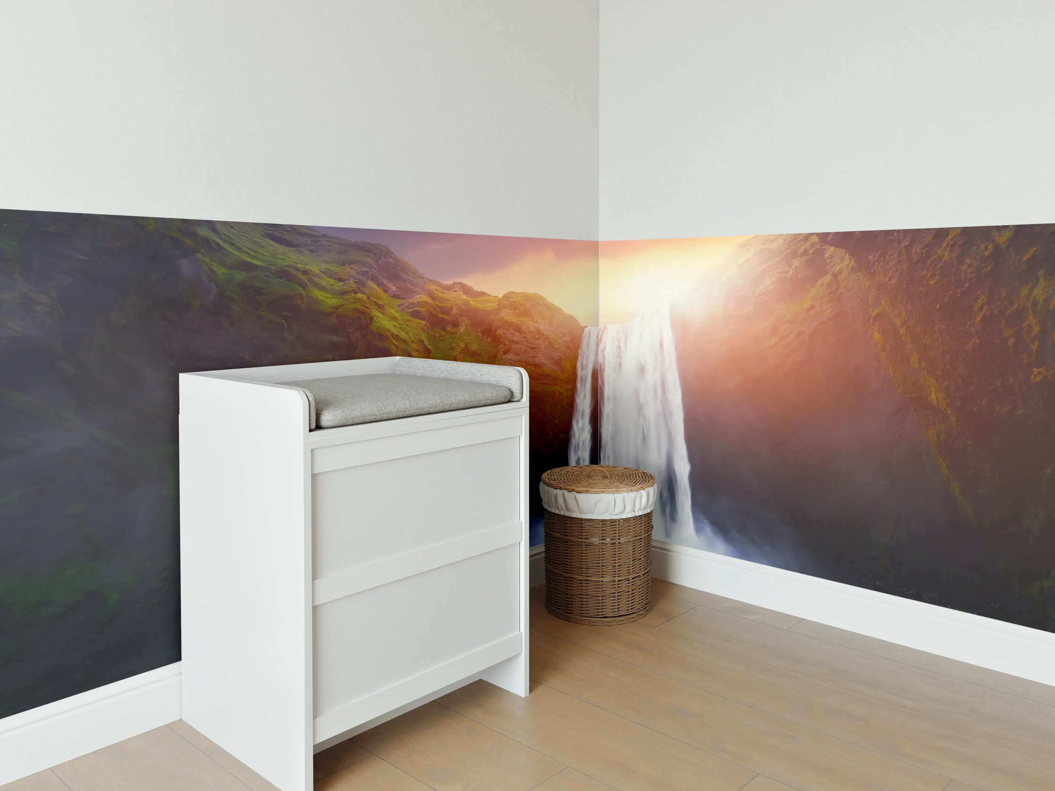 Babyzimmer Wandgestaltung - Skogafoss Wasserfall bei Sonnenuntergang