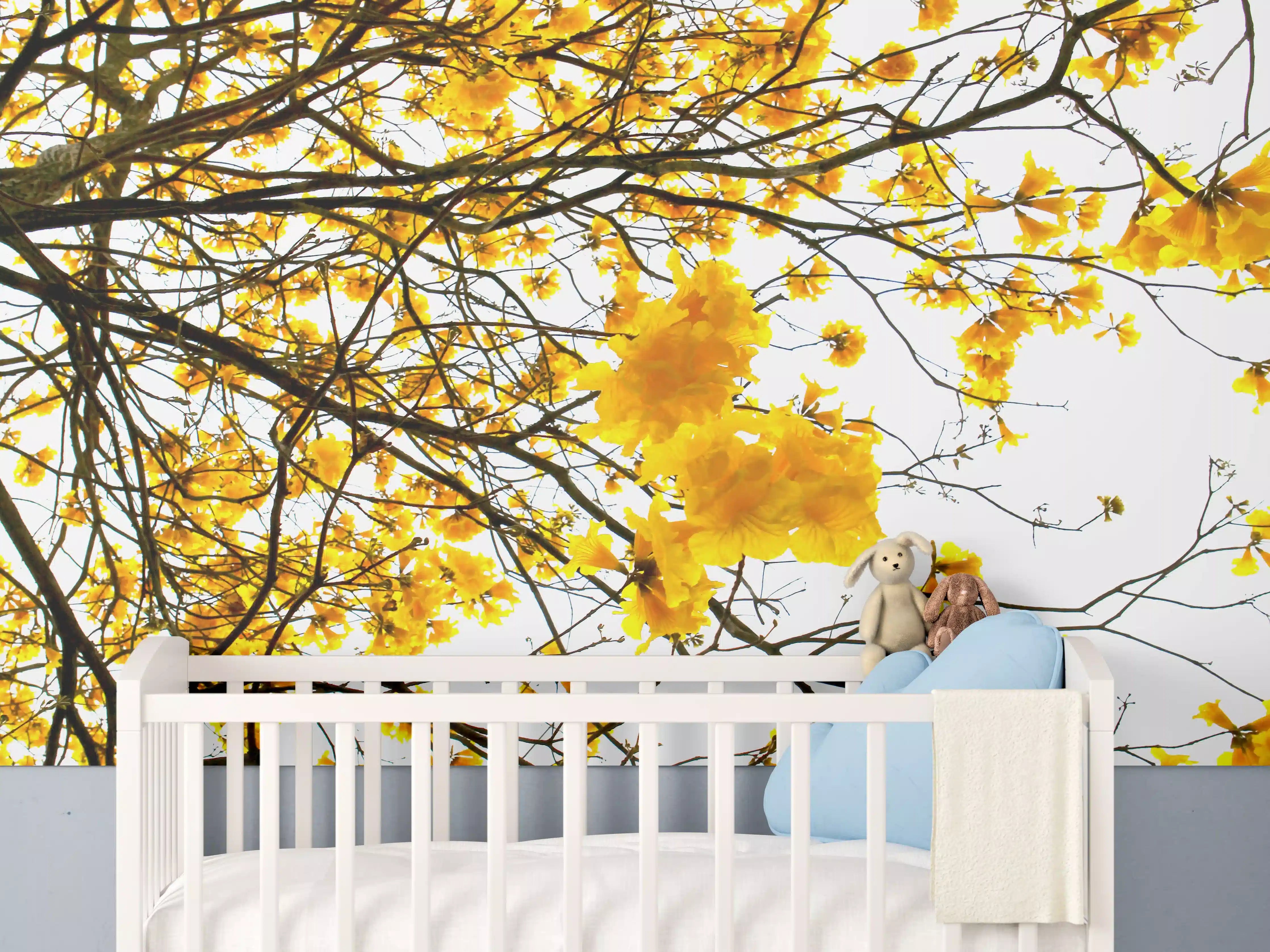 Babyzimmer Wandgestaltung - Sommer Gelb Baumperspektive