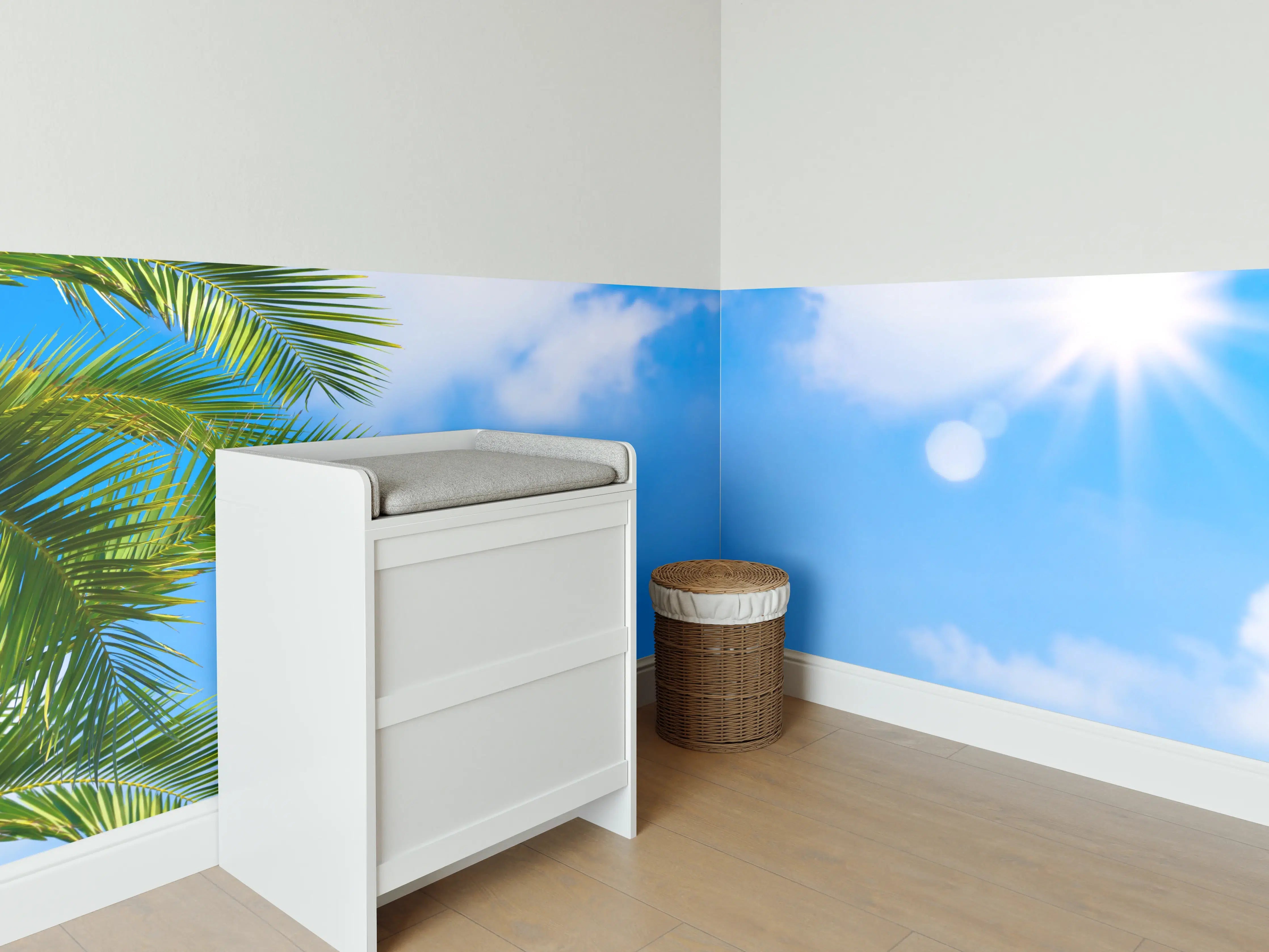 Babyzimmer Wandgestaltung - Sonne strahlt auf Palme