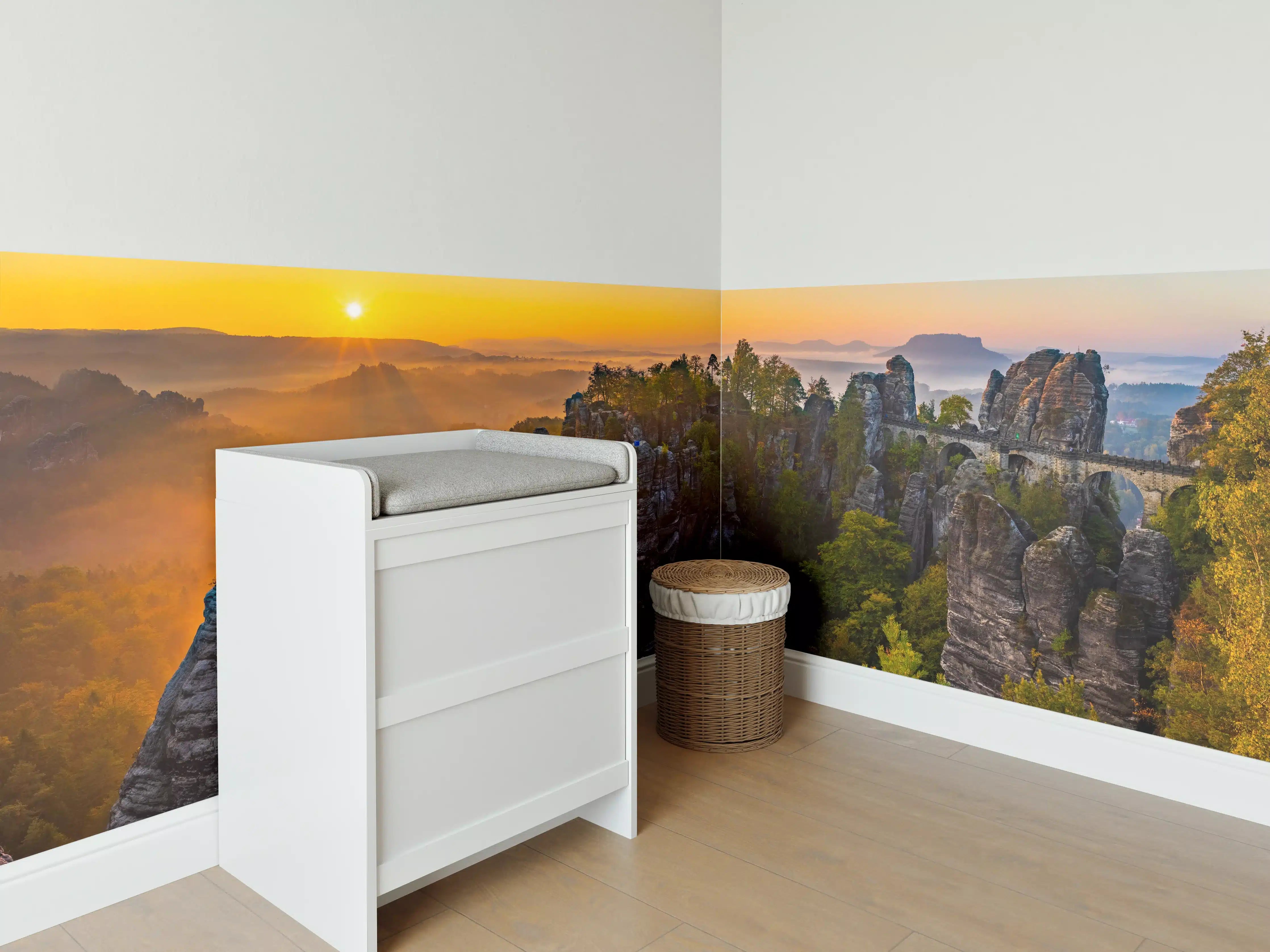 Babyzimmer Wandgestaltung - Sonnenaufgang Bastei Sächsische Schweiz