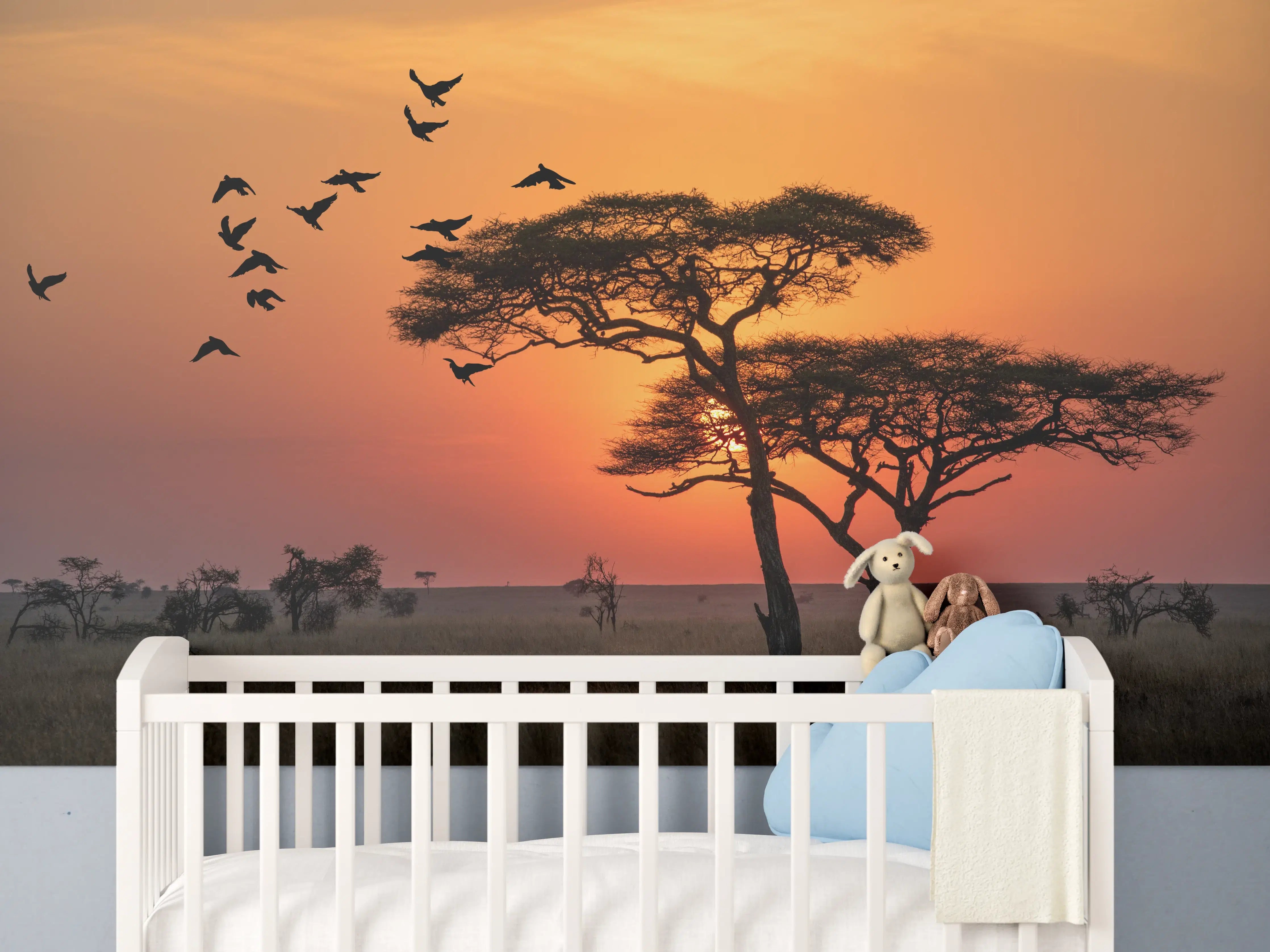 Babyzimmer Wandgestaltung - Sonnenaufgang im Serengeti-Naturpark