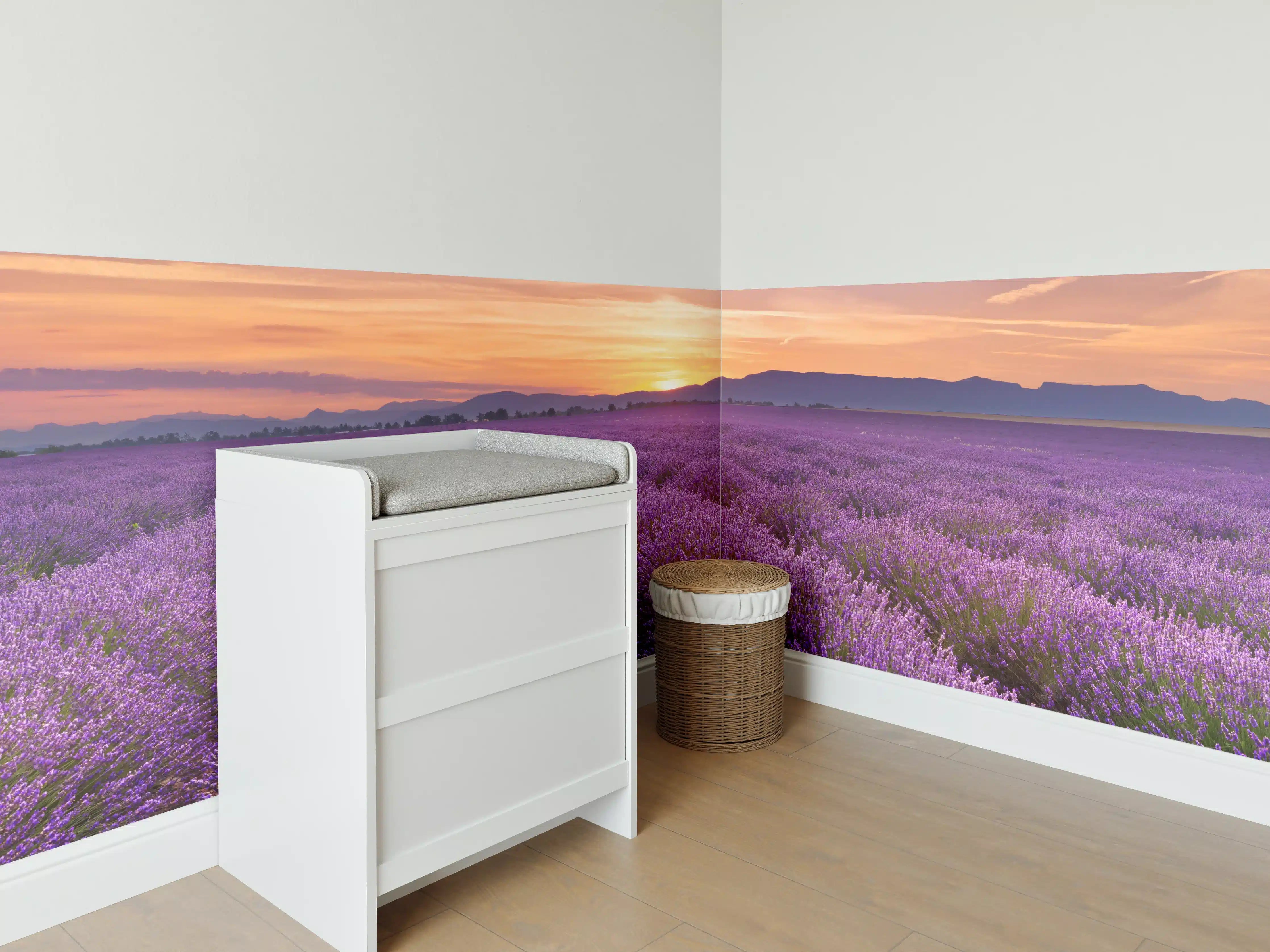 Babyzimmer Wandgestaltung - Sonnenaufgang über Lavendelfelder - Provence