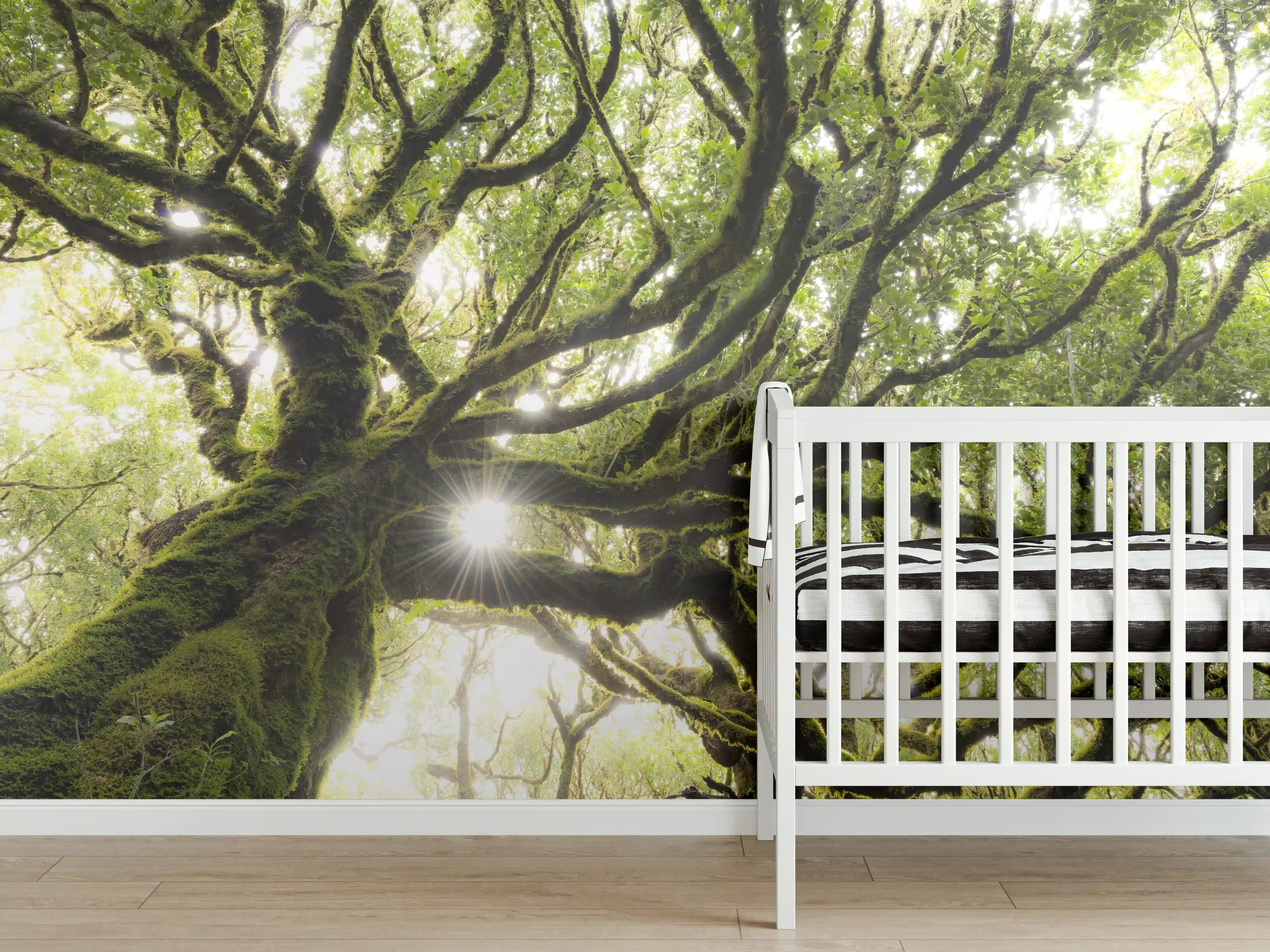 Babyzimmer Wandgestaltung - Sonnenstrahlen im Wald