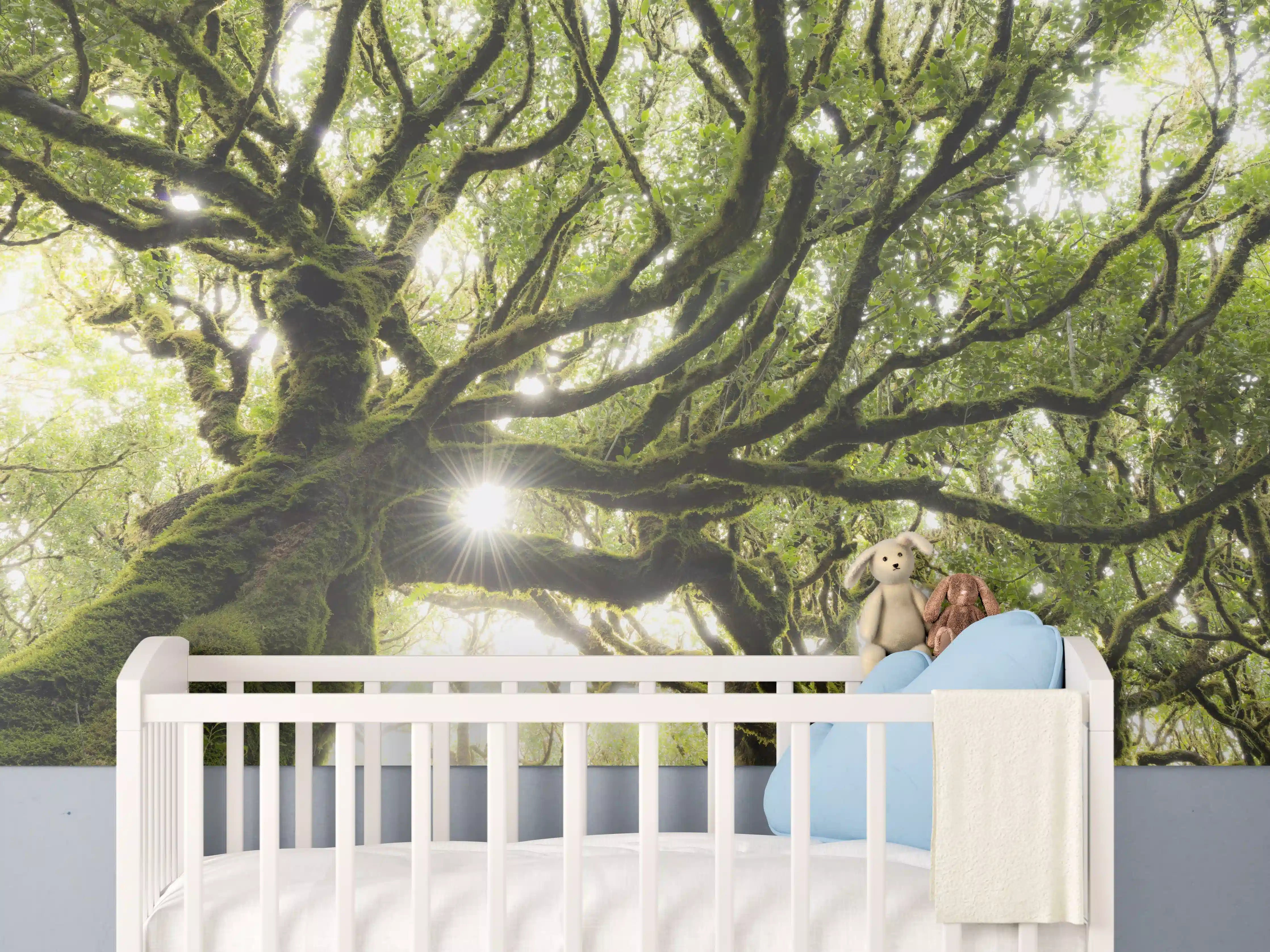 Babyzimmer Wandgestaltung - Sonnenstrahlen im Wald
