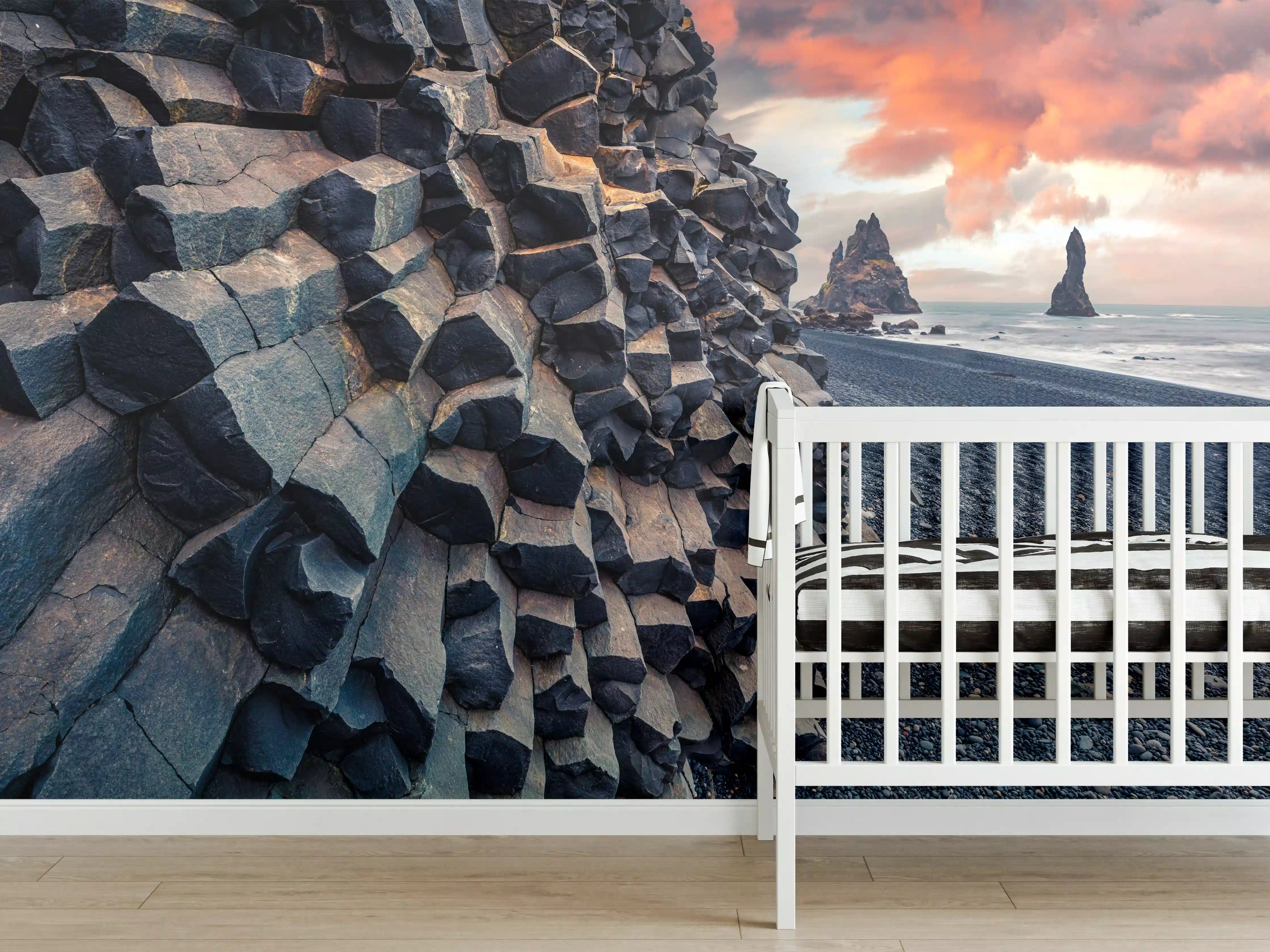 Babyzimmer Wandgestaltung - Sonnenuntergang - Reynisdrangar, Atlantischer Ozean