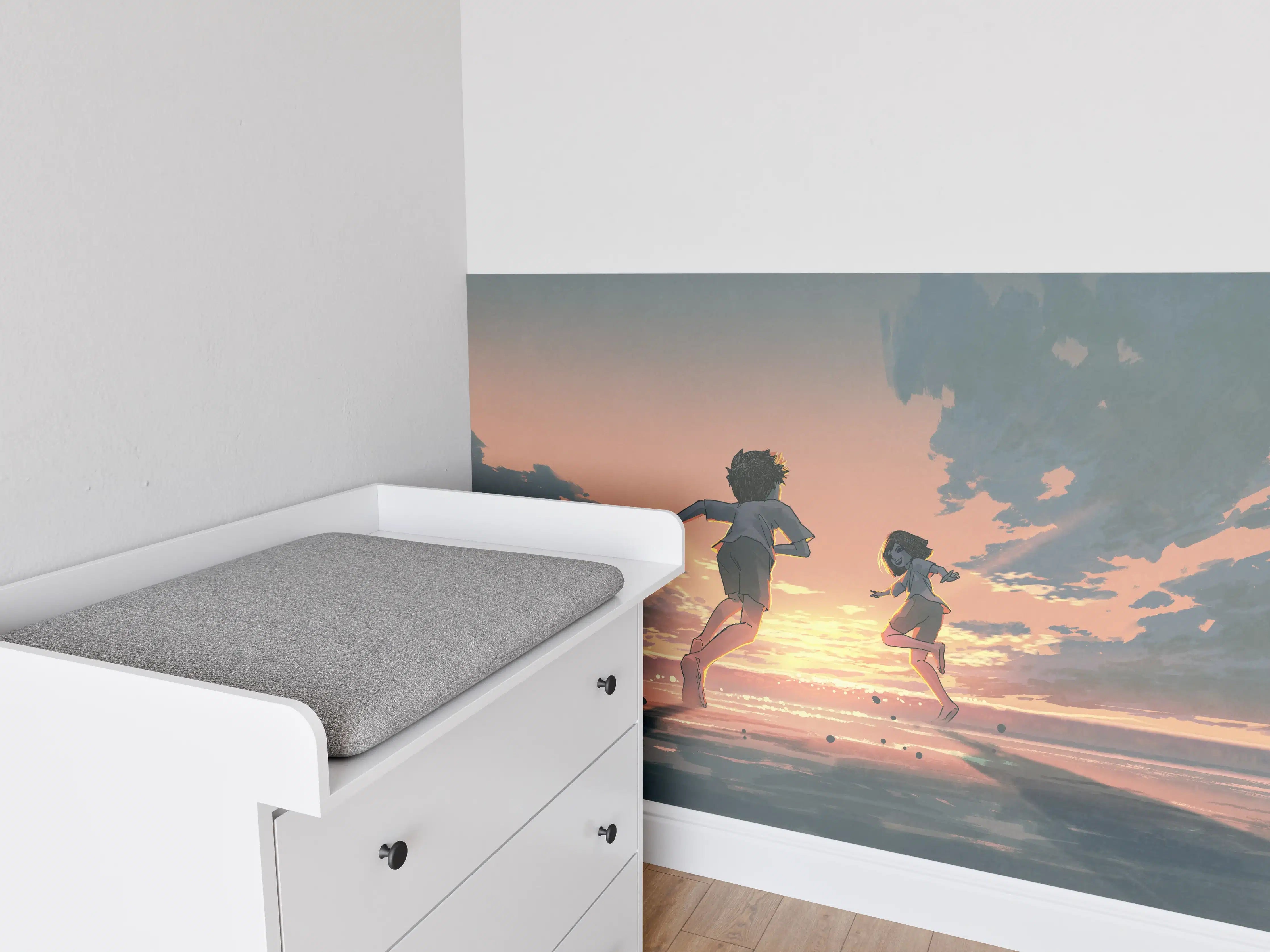 Babyzimmer Wandgestaltung - Sonnenuntergang Kinder Silhouetten
