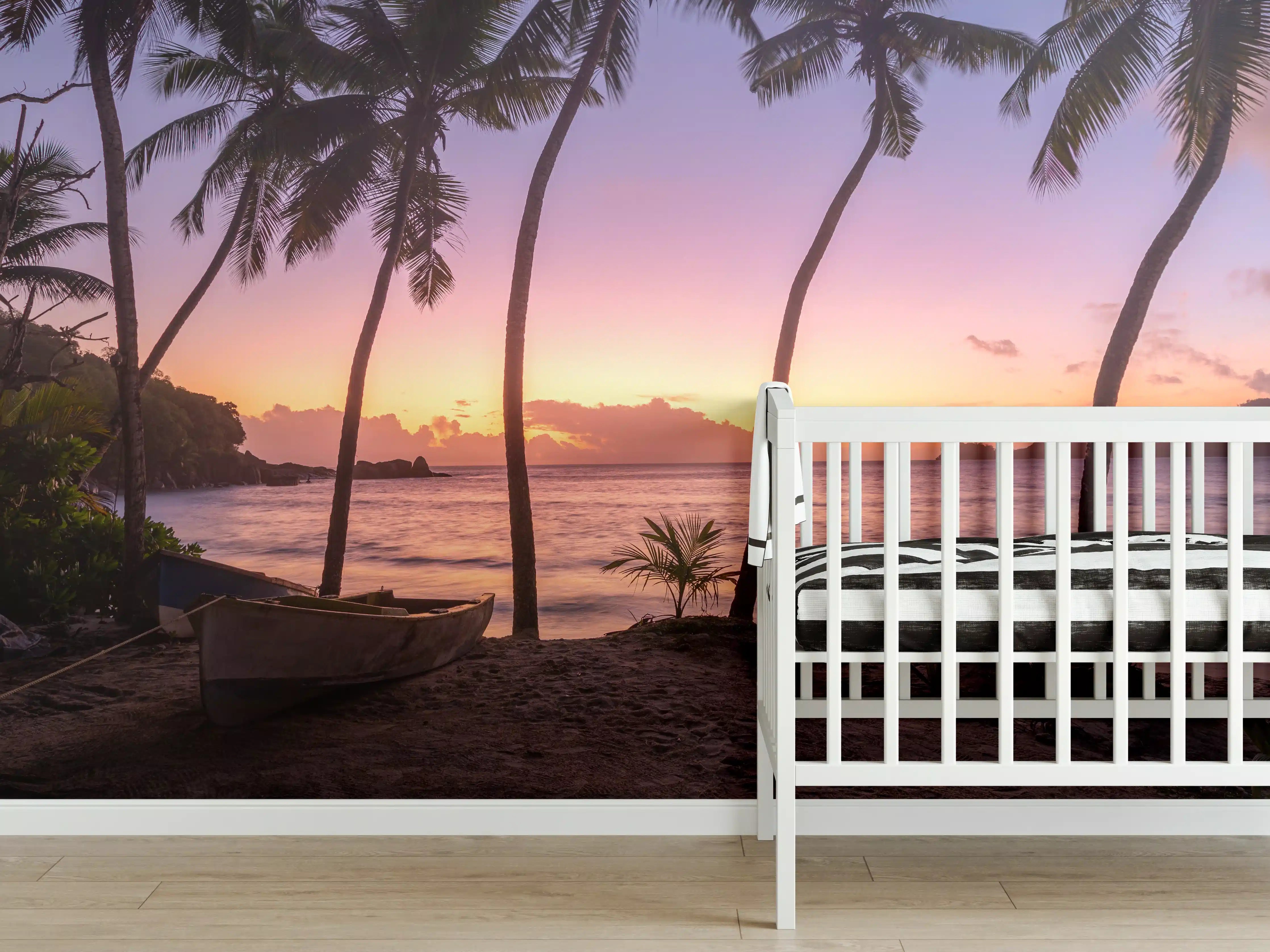 Babyzimmer Wandgestaltung - Sonnenuntergang am Strand Anse Takamaka