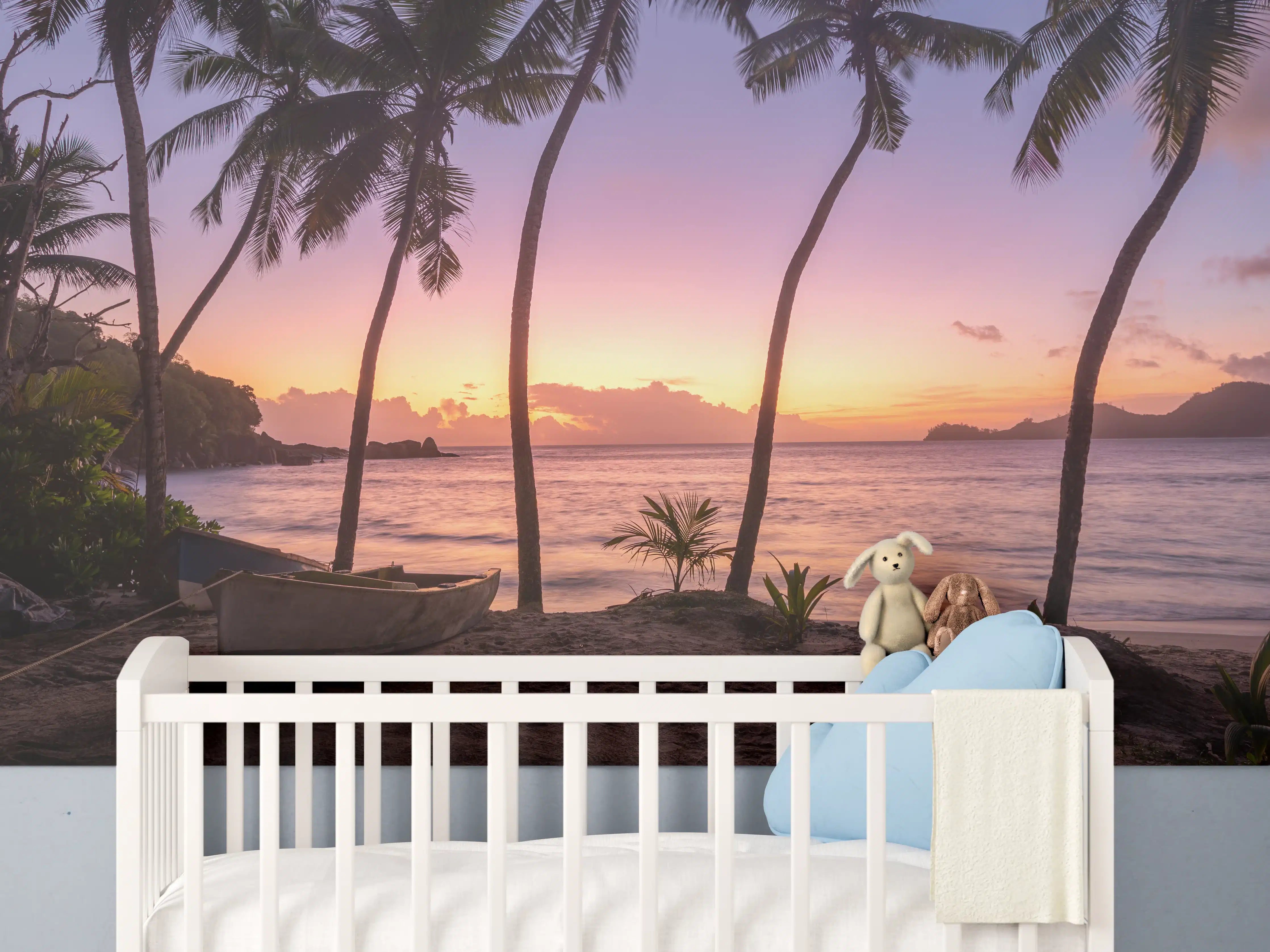 Babyzimmer Wandgestaltung - Sonnenuntergang am Strand Anse Takamaka
