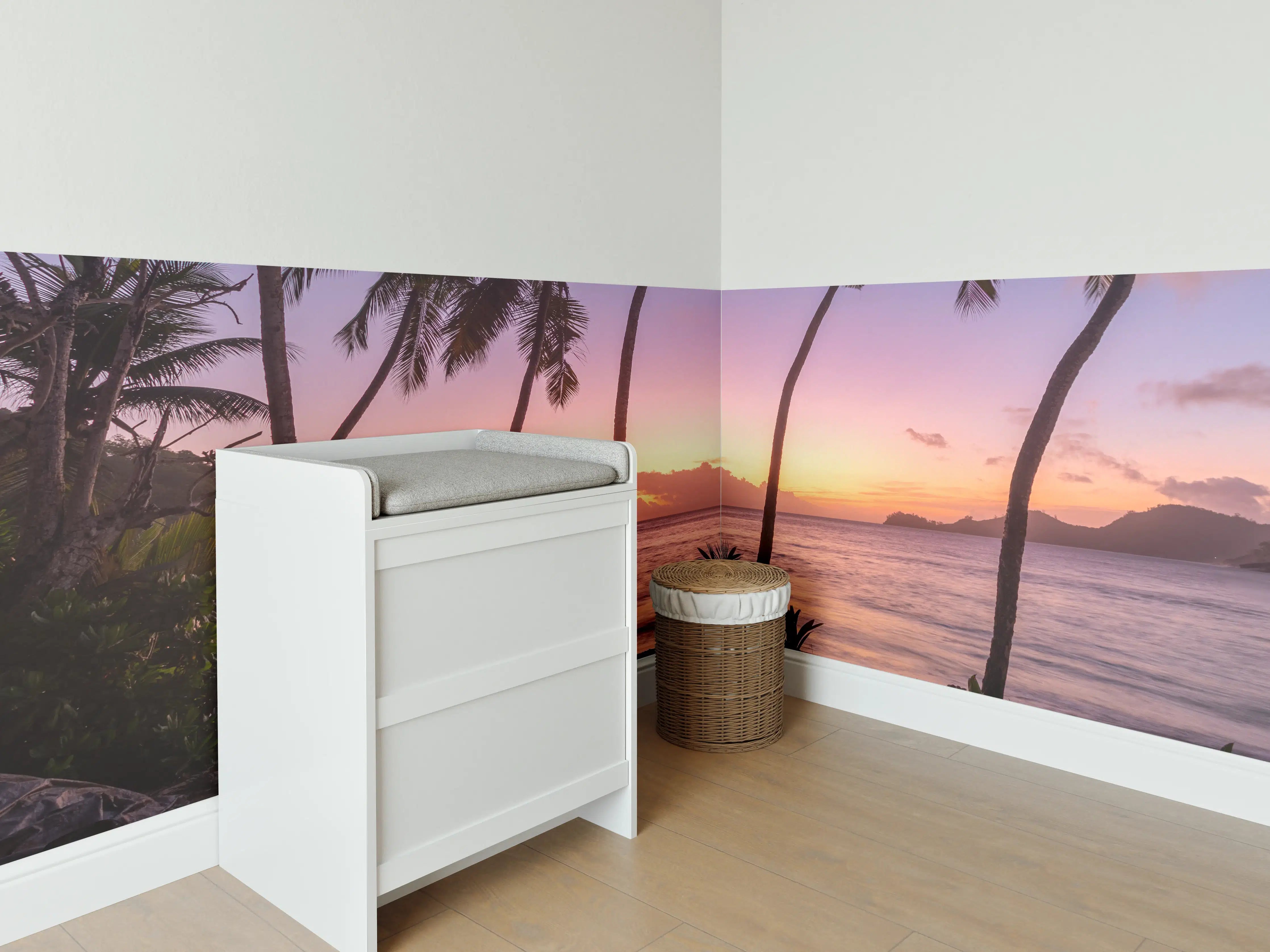 Babyzimmer Wandgestaltung - Sonnenuntergang am Strand Anse Takamaka