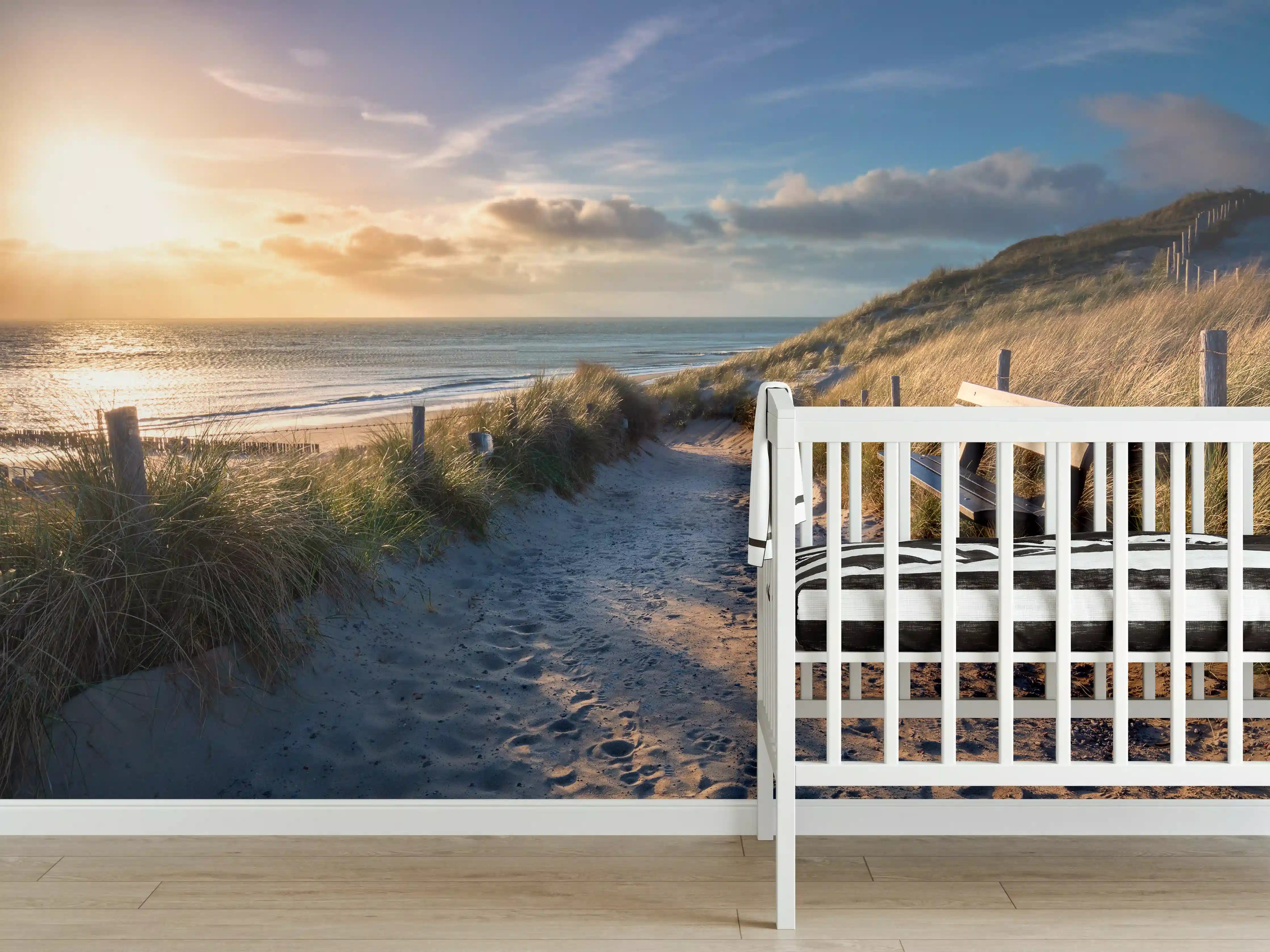 Babyzimmer Wandgestaltung - Sonnenuntergang am Strand mit Panoramablick
