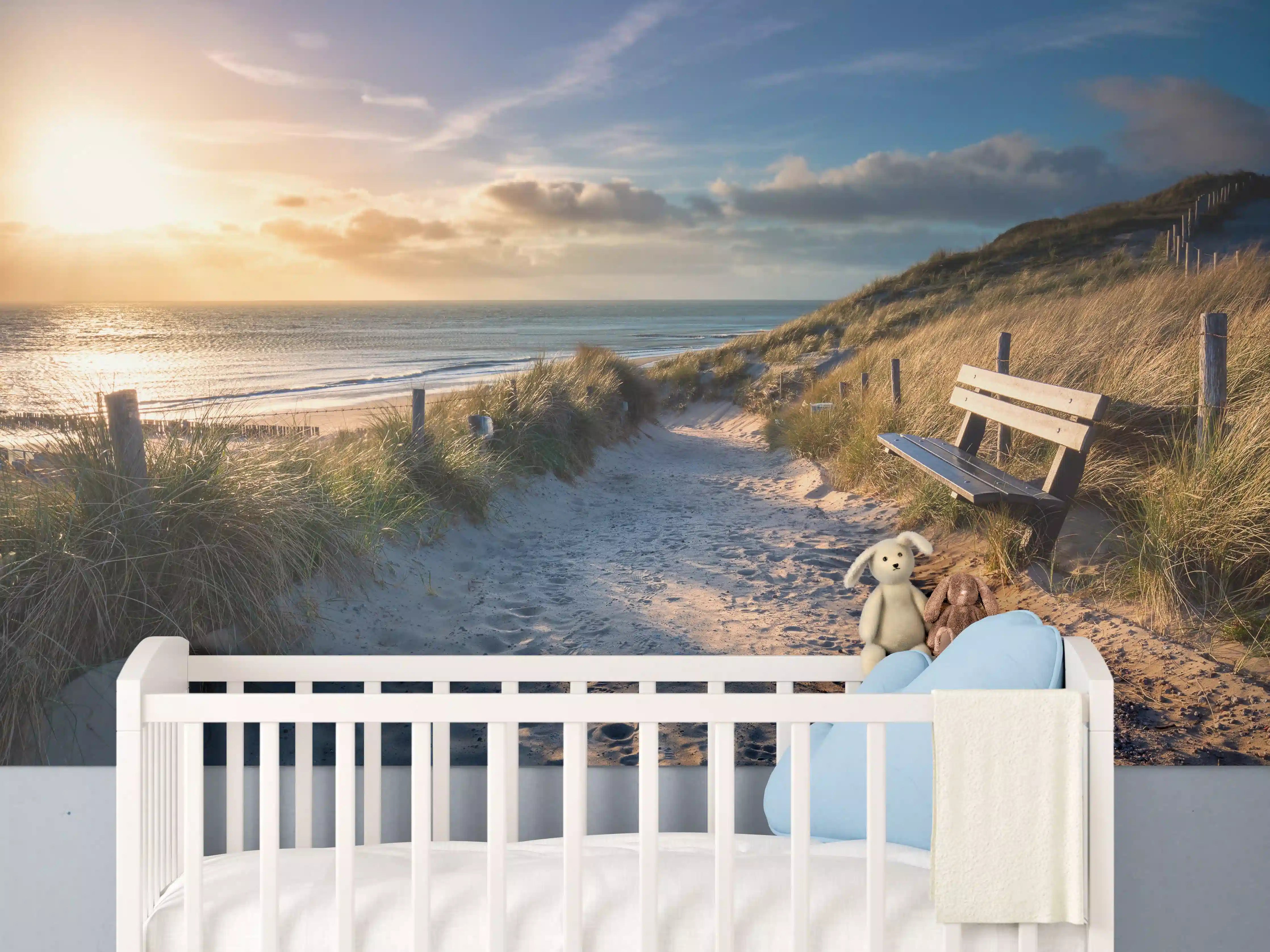 Babyzimmer Wandgestaltung - Sonnenuntergang am Strand mit Panoramablick
