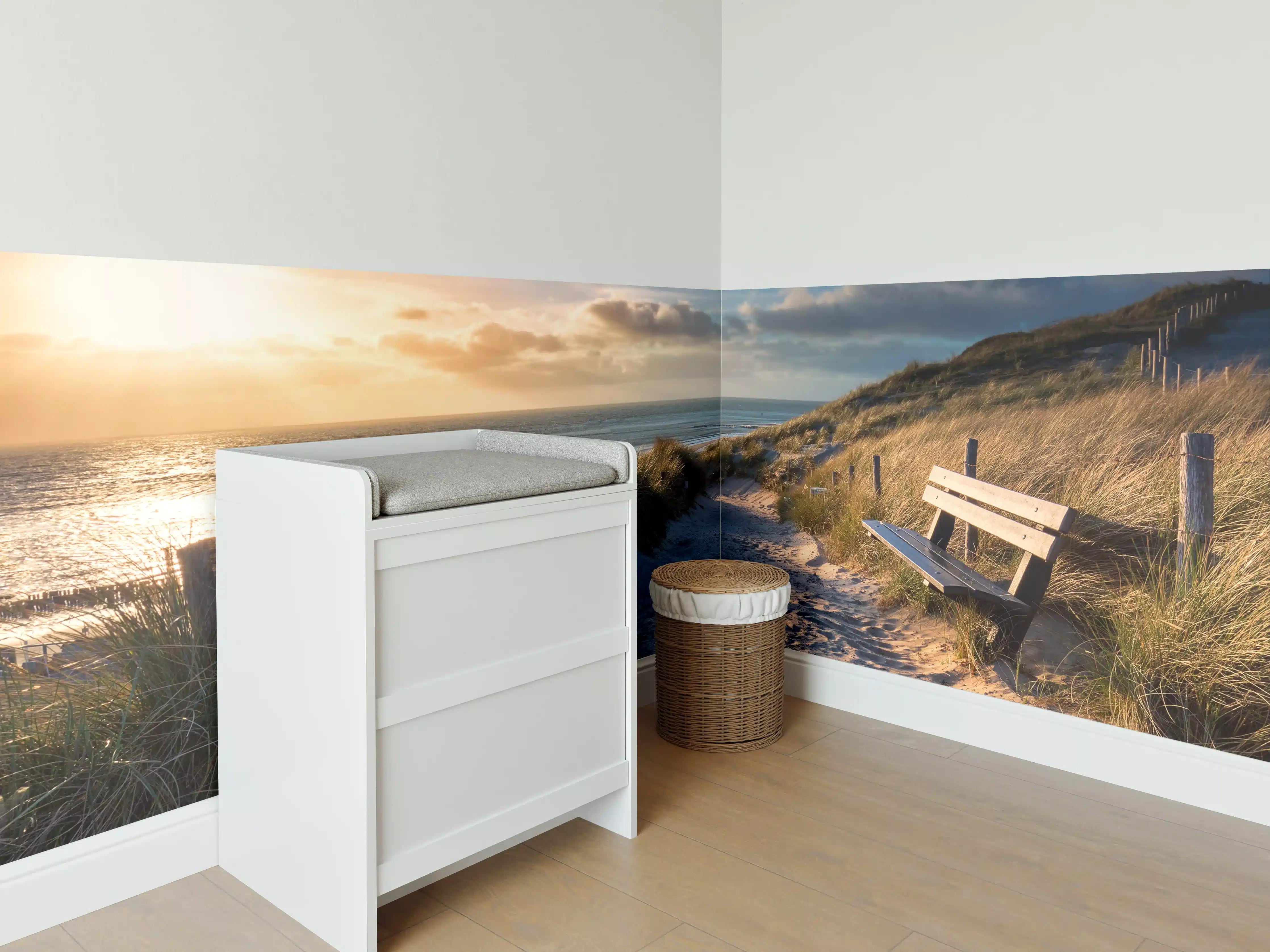 Babyzimmer Wandgestaltung - Sonnenuntergang am Strand mit Panoramablick