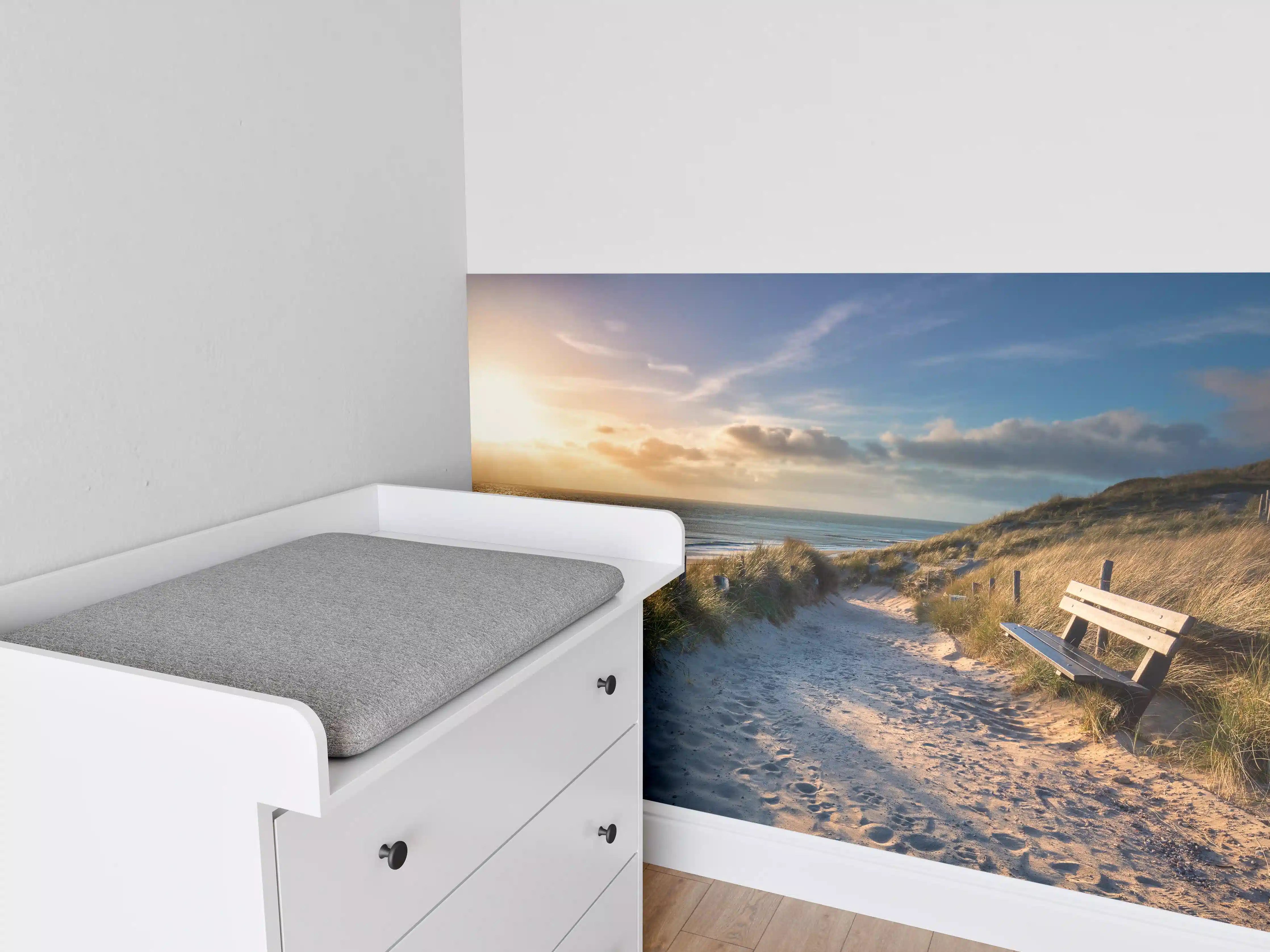 Babyzimmer Wandgestaltung - Sonnenuntergang am Strand mit Panoramablick