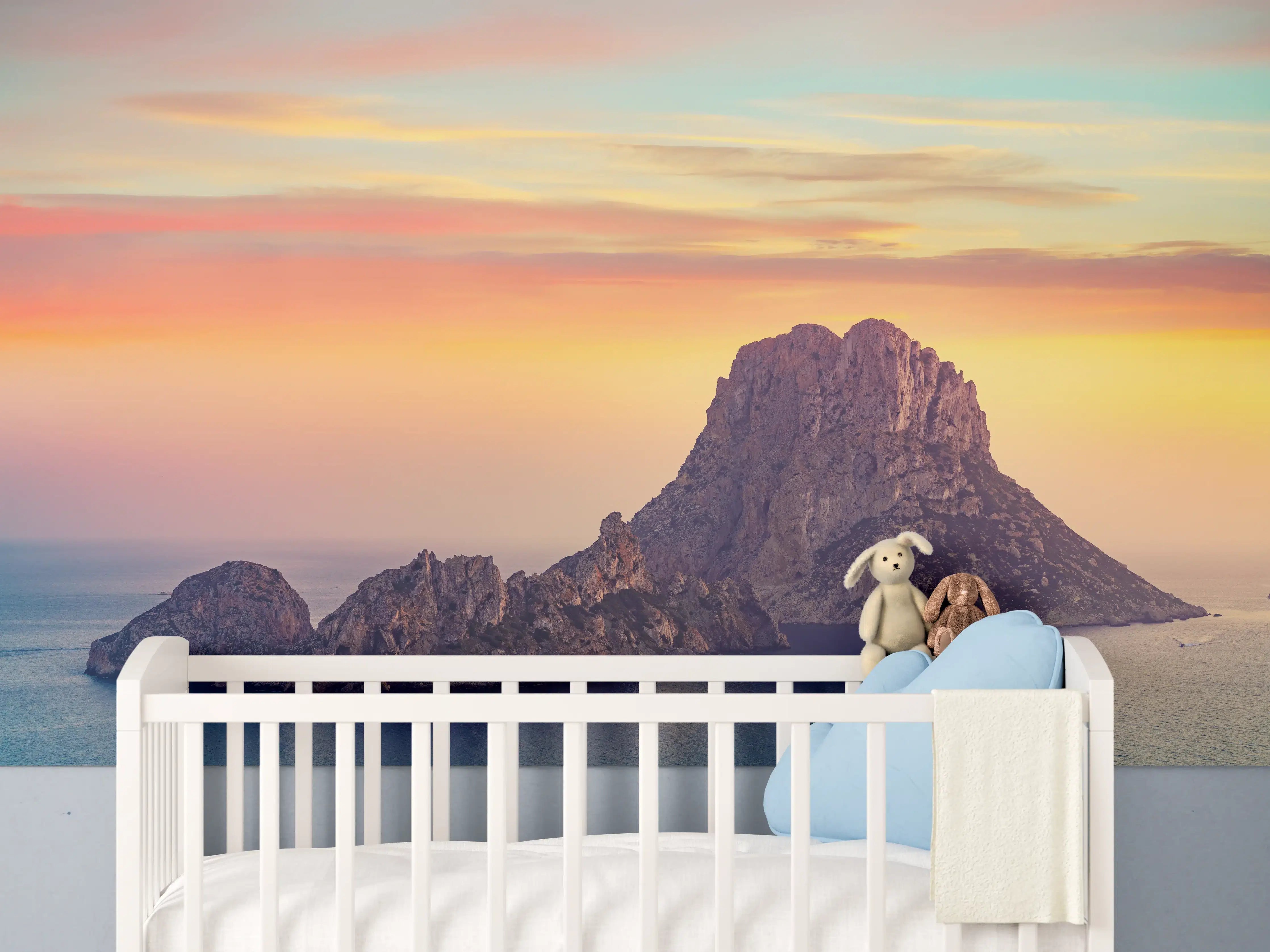 Babyzimmer Wandgestaltung - Sonnenuntergang auf der Insel Es Vedra auf den Balearen