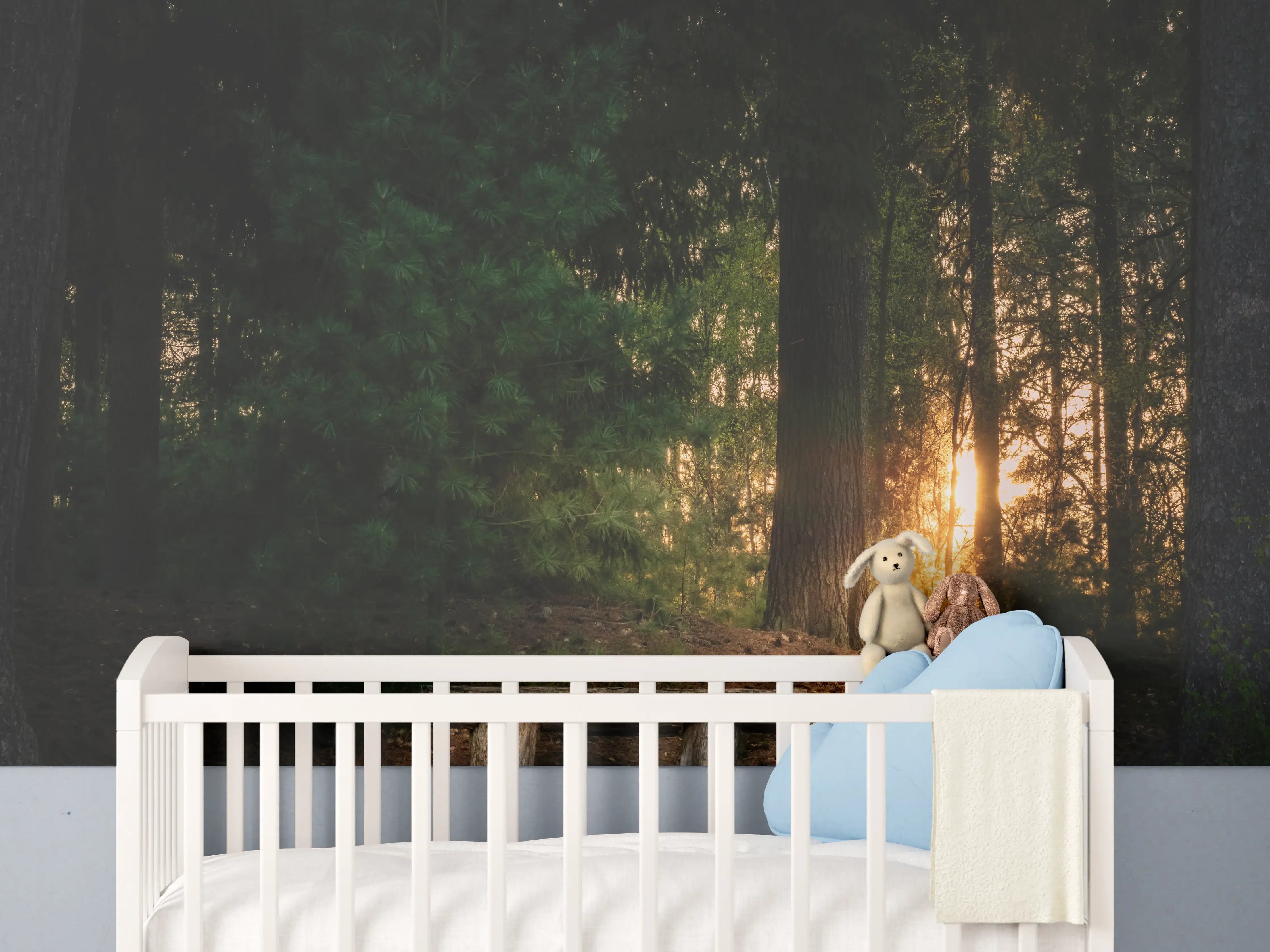 Babyzimmer Wandgestaltung - Sonnenuntergang im Wald - Lüneburger Heide