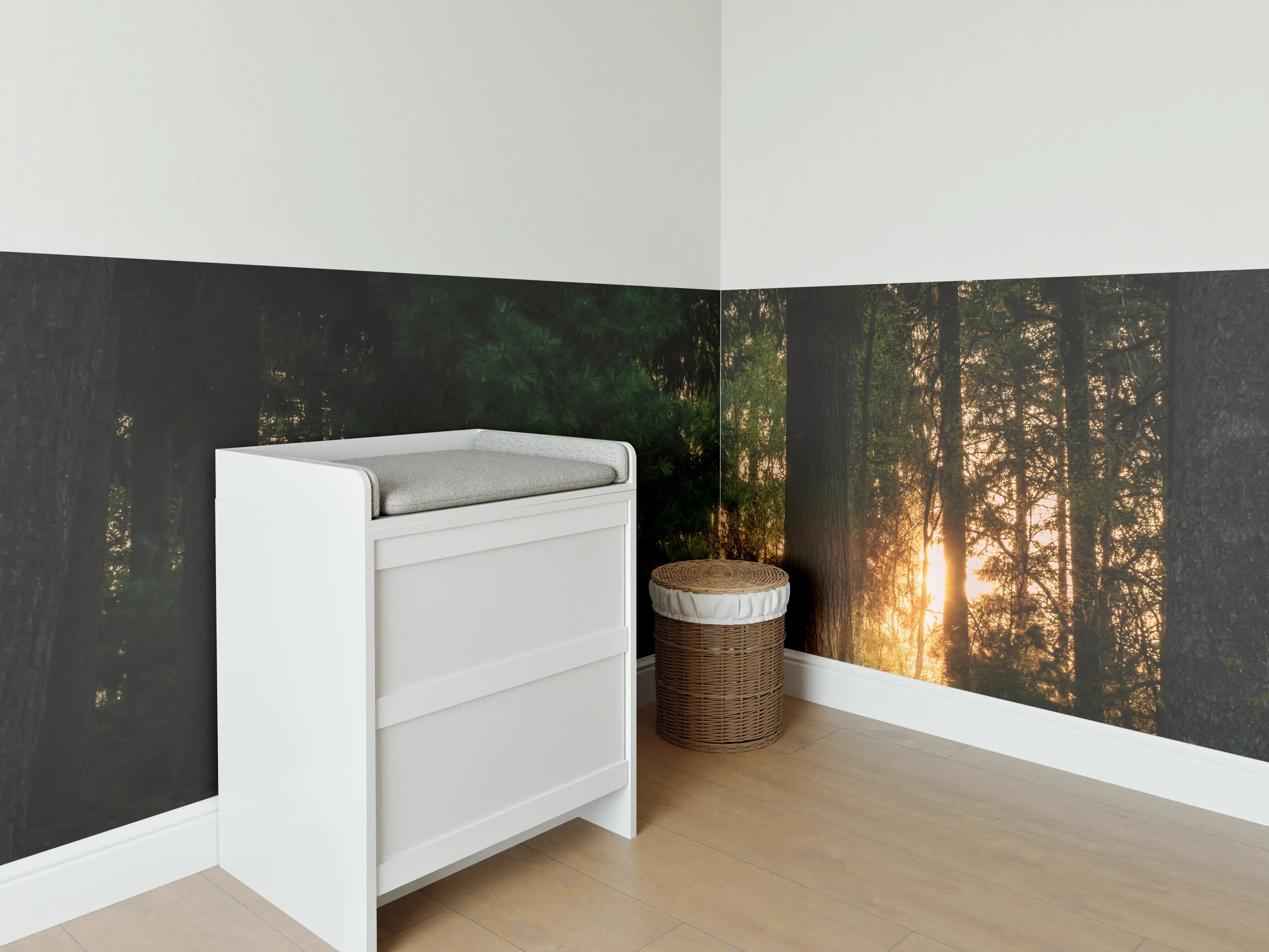 Babyzimmer Wandgestaltung - Sonnenuntergang im Wald - Lüneburger Heide