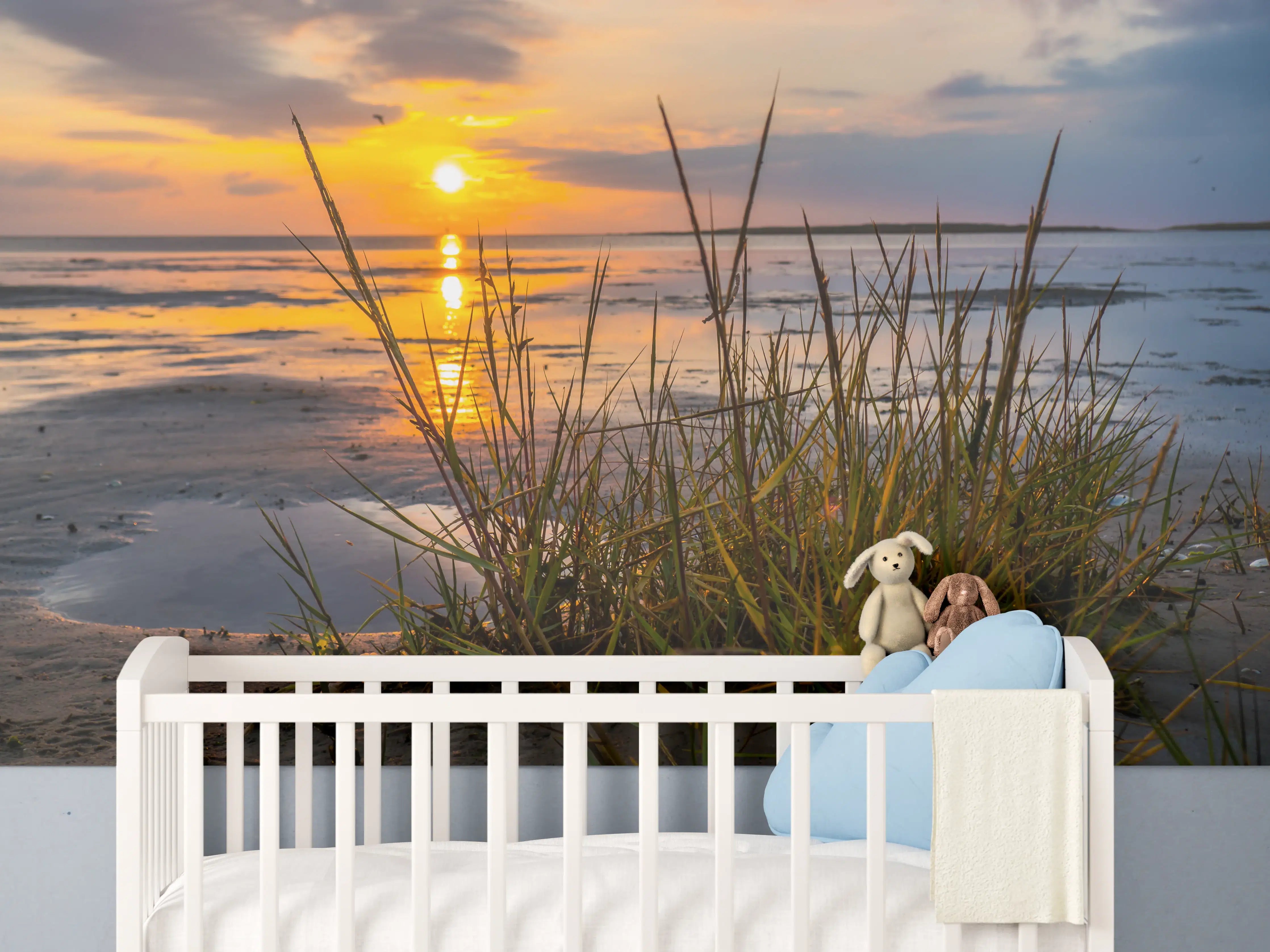 Babyzimmer Wandgestaltung - Sonnenuntergang im Wattenmeer an der Nordsee